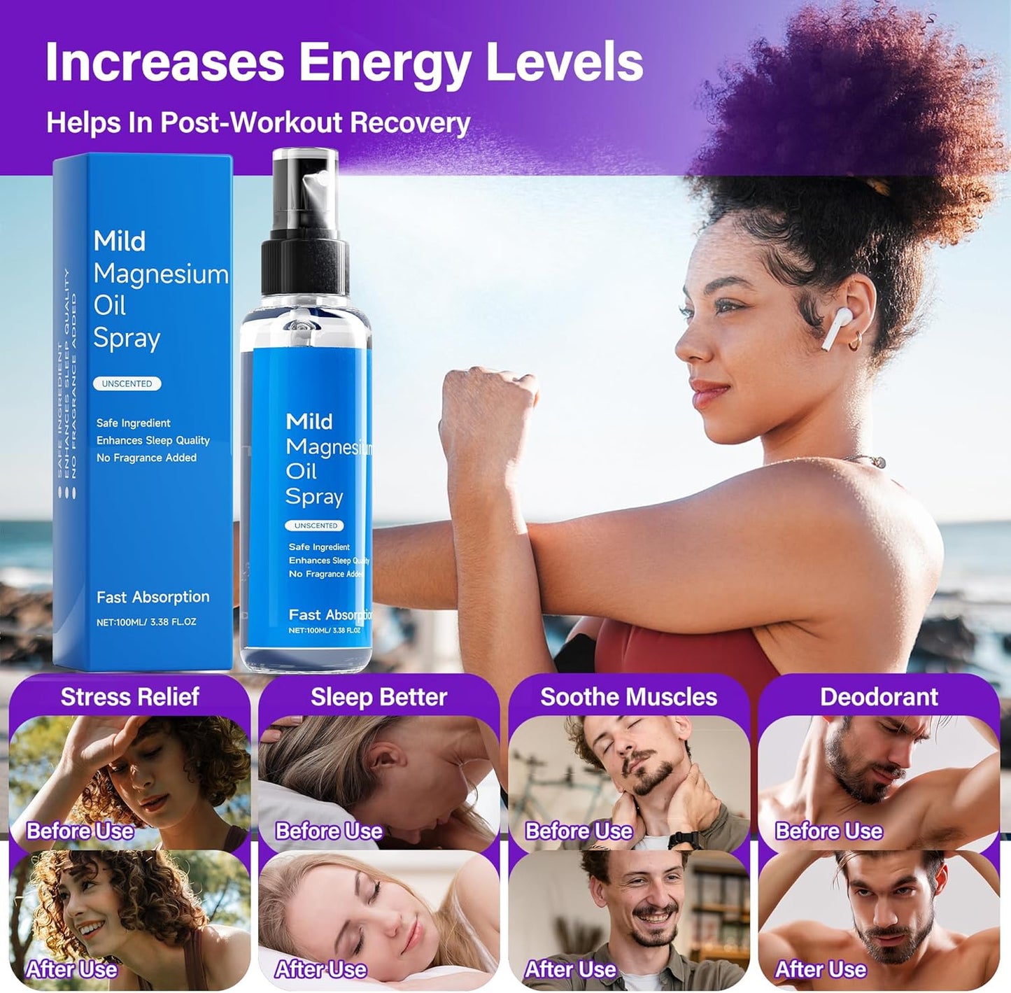100ml Chamex Magnesium Oil Spray for Feet, Sleep, and Body - Pure Organic Natural Formula in Glass Bottle - Easy Absorption
