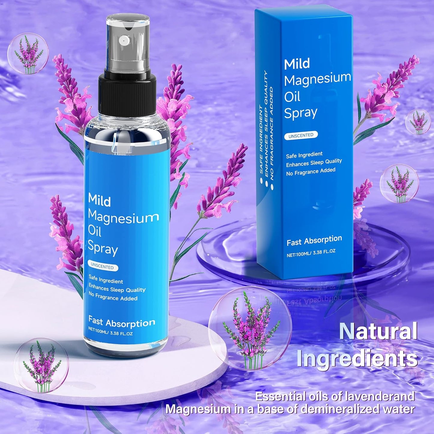 100ml Chamex Magnesium Oil Spray for Feet, Sleep, and Body - Pure Organic Natural Formula in Glass Bottle - Easy Absorption