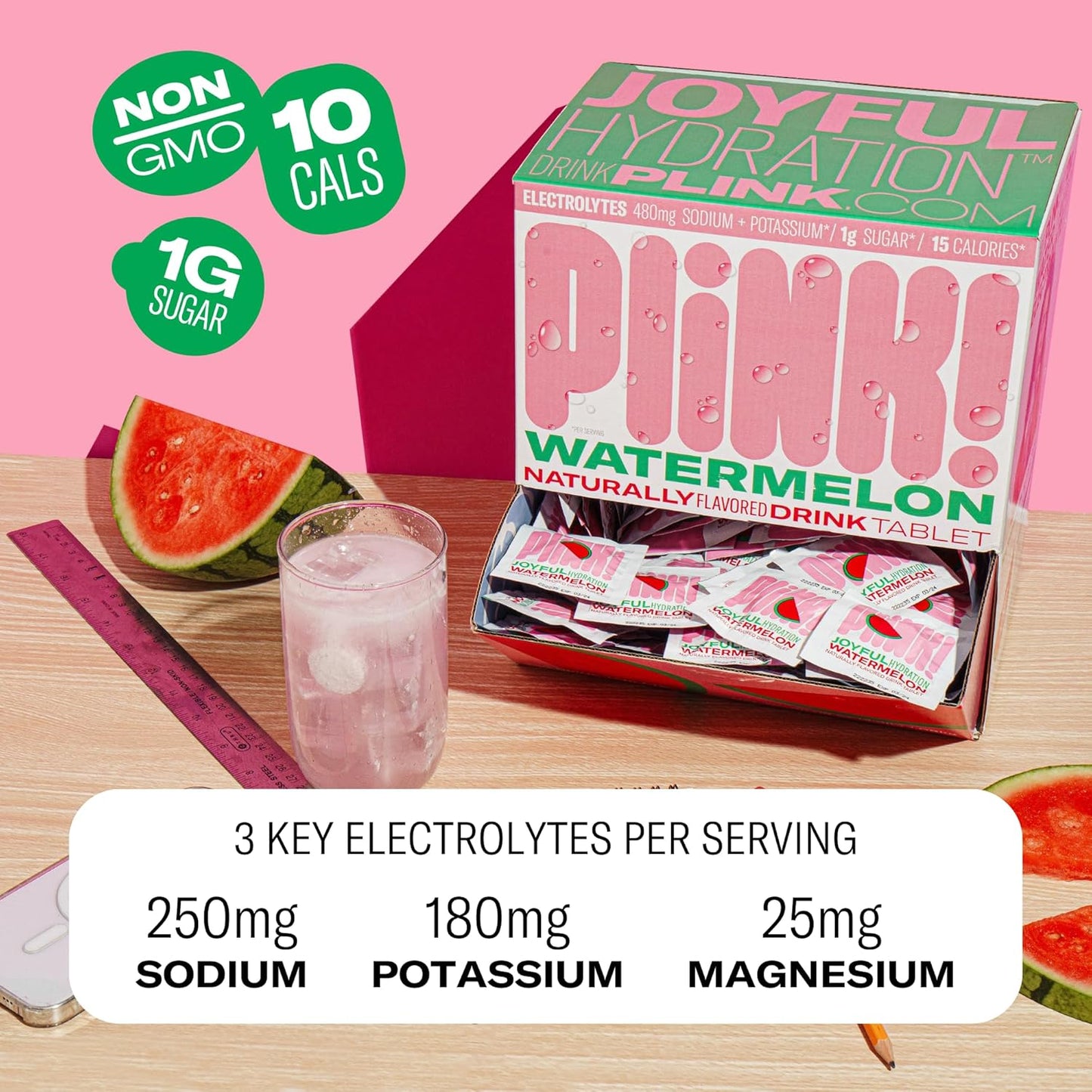 108-Count Plink! Fizzy Electrolyte Drink Tablets with Sodium, Potassium, Magnesium - Low-Cal, Low-Sugar Keto Electrolytes Powder Packets for Hydration & Water Flavoring