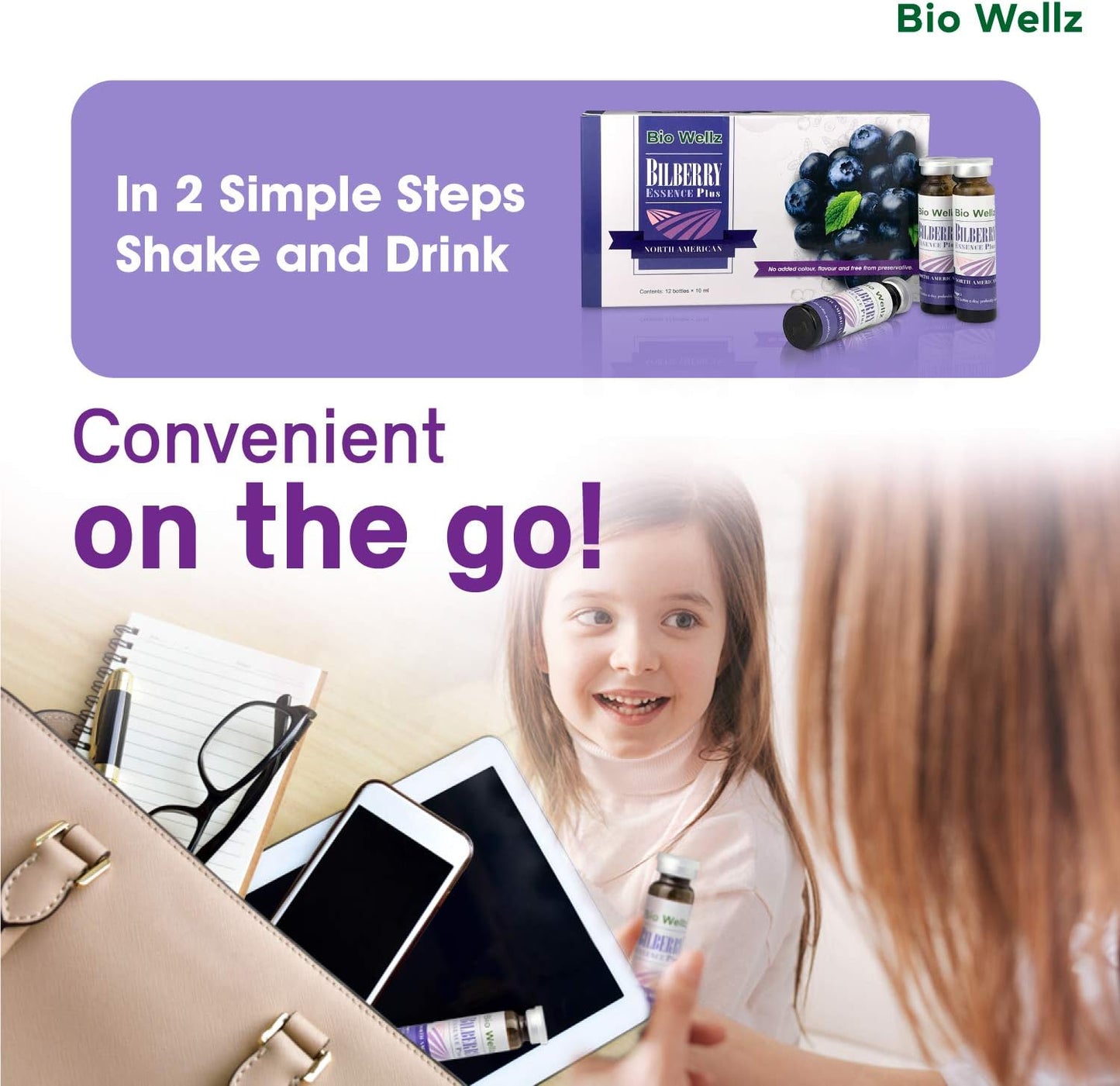 10ml x 96 Bio Wellz Bilberry Extract Drinks for Eye & Skin Care - Acne Prone Skin, Wrinkle Reduction, Dry & Puffy Eyes Relief, UV Protection
