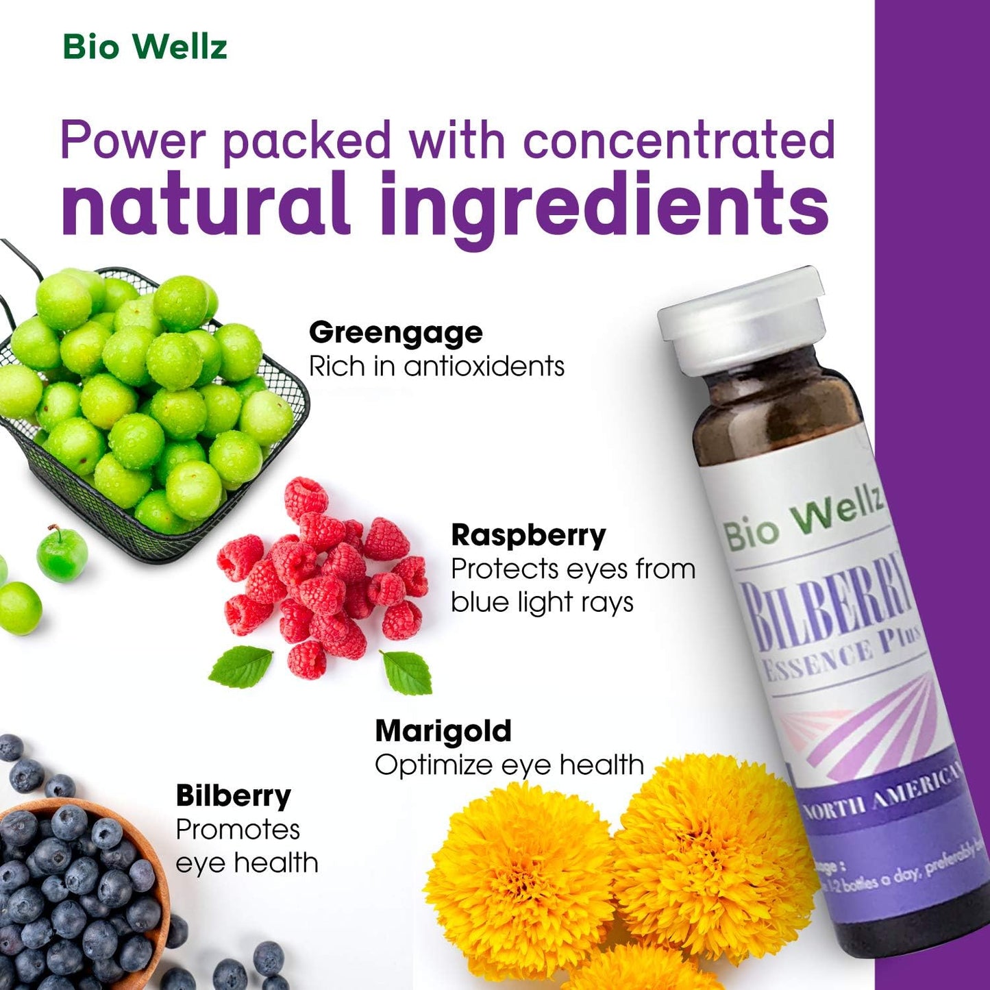 10ml x 96 Bio Wellz Bilberry Extract Drinks for Eye & Skin Care - Acne Prone Skin, Wrinkle Reduction, Dry & Puffy Eyes Relief, UV Protection