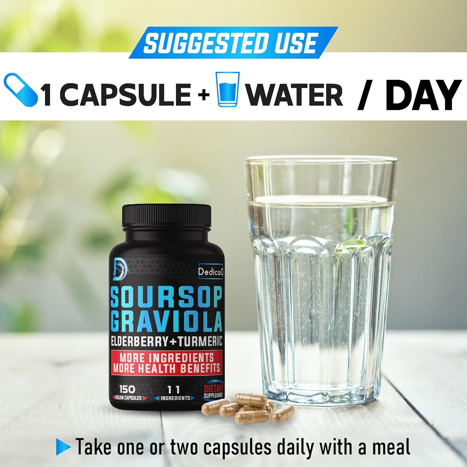 11in1 Graviola Soursop Capsules with Elderberry, Turmeric, Ginger, Milk Thistle, Cranberry - 5 Month Supply for Mood, Immune & Body Health - 150 Vegan Capsules