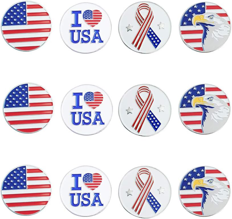 12 Assorted Pattern Golf Ball Markers Value Pack with Cap Clips and Divot Repair Tools - Golf Gifts for Men and Women