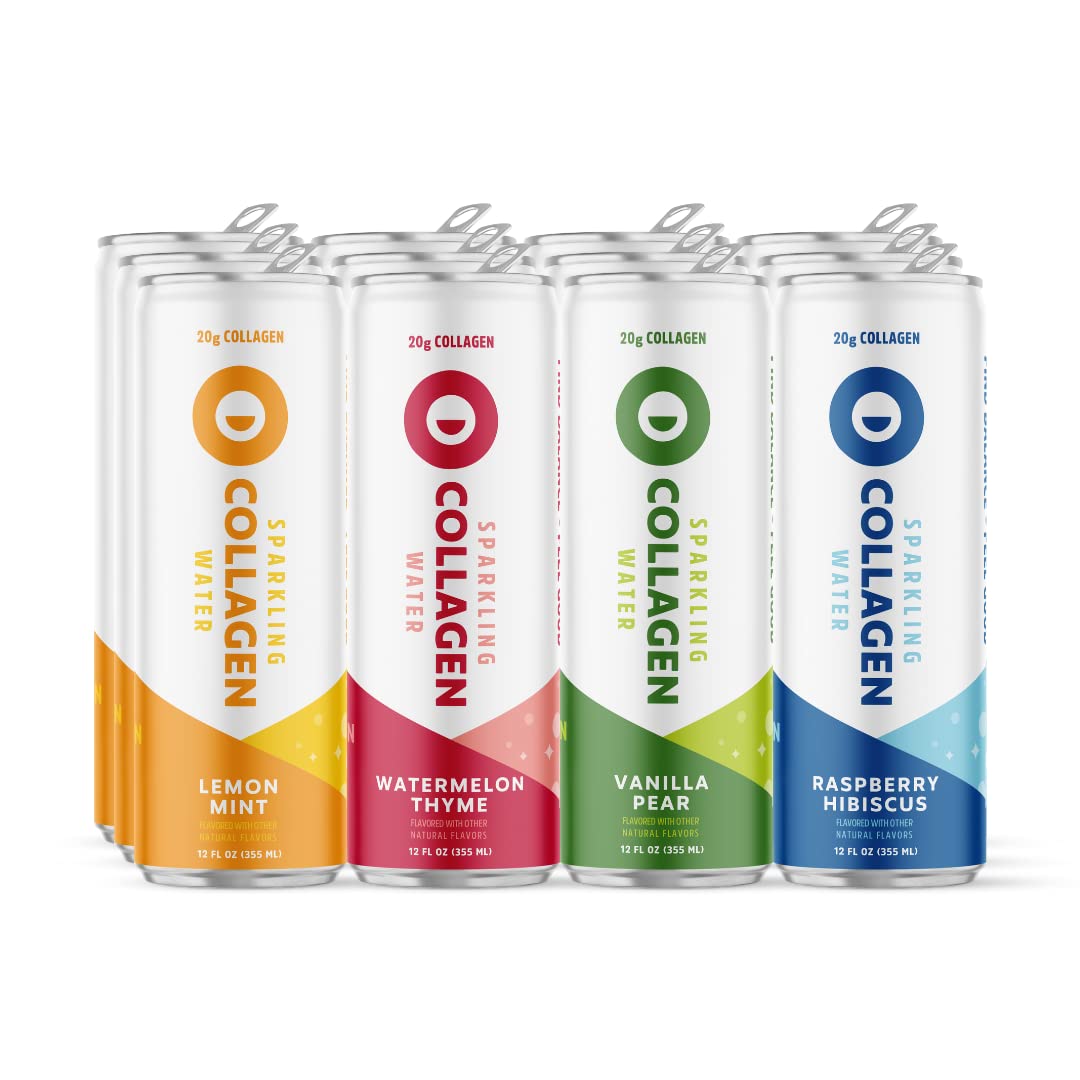 12-Pack Circle Sparkling Collagen Water Variety - Infused Drink with 20g Protein, Low Sugar, Keto-Friendly