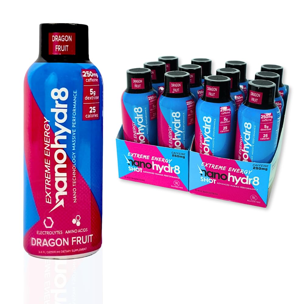 12 Pack Nanohydr8 Dragon Fruit Extreme 4 oz Workout Energy Drink Shooter with Nanotechnology for Rapid Hydration and Electrolyte Recovery
