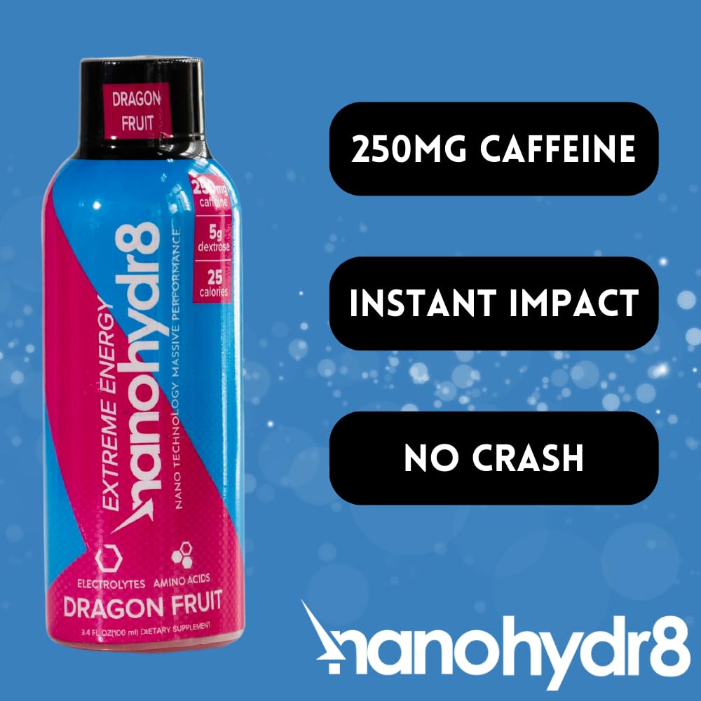 12 Pack Nanohydr8 Dragon Fruit Extreme 4 oz Workout Energy Drink Shooter with Nanotechnology for Rapid Hydration and Electrolyte Recovery
