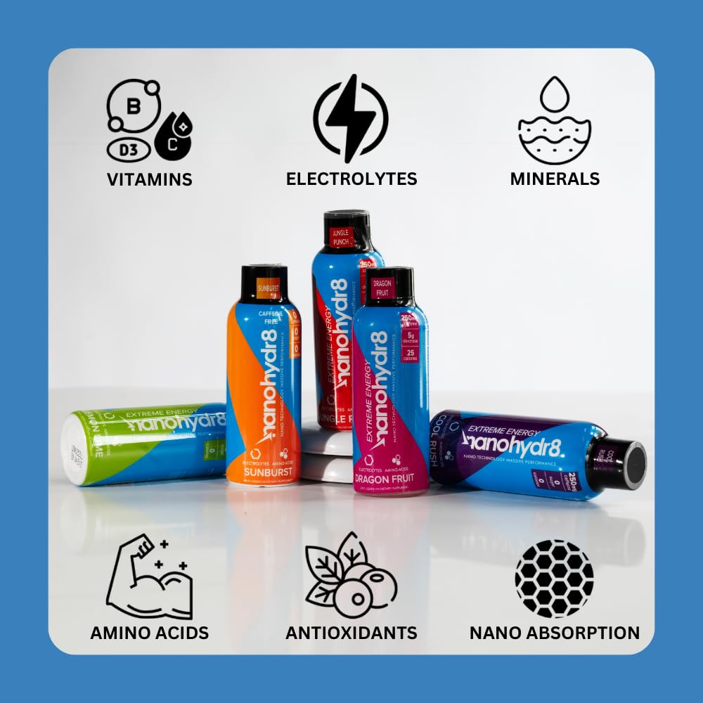 12 Pack Nanohydr8 Dragon Fruit Extreme 4 oz Workout Energy Drink Shooter with Nanotechnology for Rapid Hydration and Electrolyte Recovery