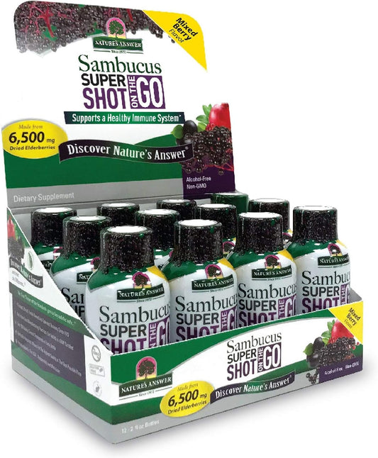 12 Pack Nature's Answer Sambucus Immune Travel Shot - Elderberry On The Go - 2oz Non-GMO Black Elderberry Shot