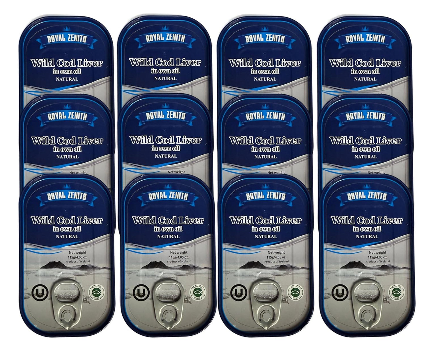 12 Pack Pisces Distribution Royal Zenith Icelandic Wild Cod Liver 4.05oz/115g