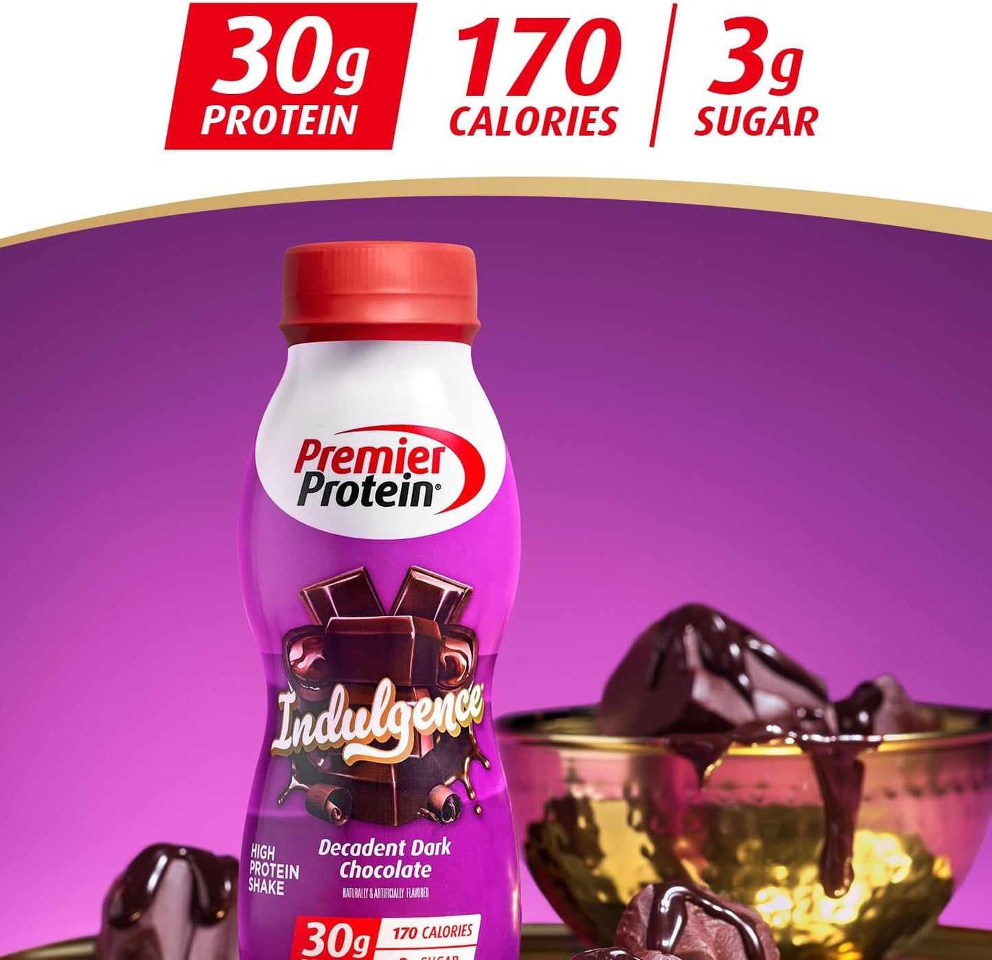 12-Pack Premier Protein Indulgence Dark Chocolate Protein Shake - 30g Protein, 3g Sugar - 11.5 fl oz