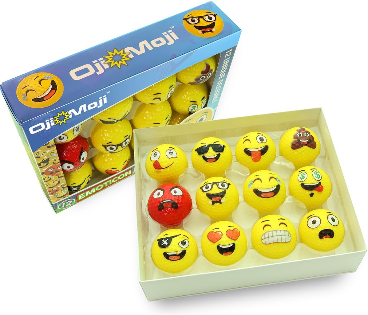 12-Pack Premium Emoji Golf Balls for Fun Practice - Novelty Golf Gift for Golfers - Unique Golf Accessories for Men, Women, Dads, and Kids