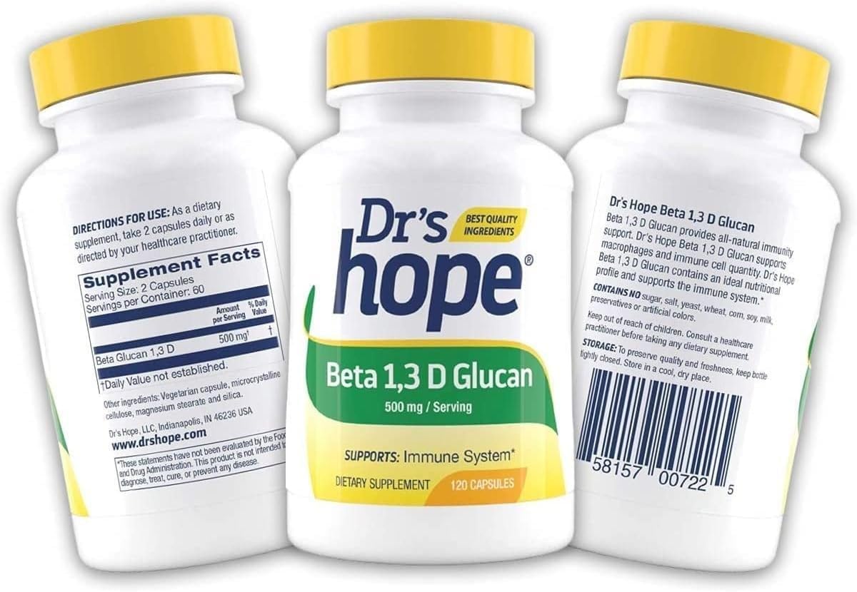 120 Capsules of Dr’s Hope Beta Glucan Supplement for Immune Support & Energy Boost - 500mg - Made in USA