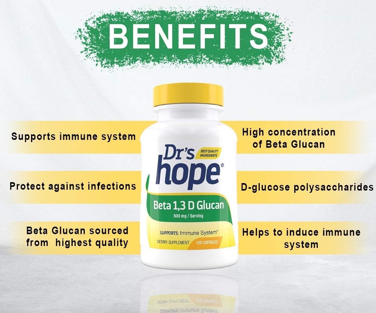 120 Capsules of Dr’s Hope Beta Glucan Supplement for Immune Support & Energy Boost - 500mg - Made in USA