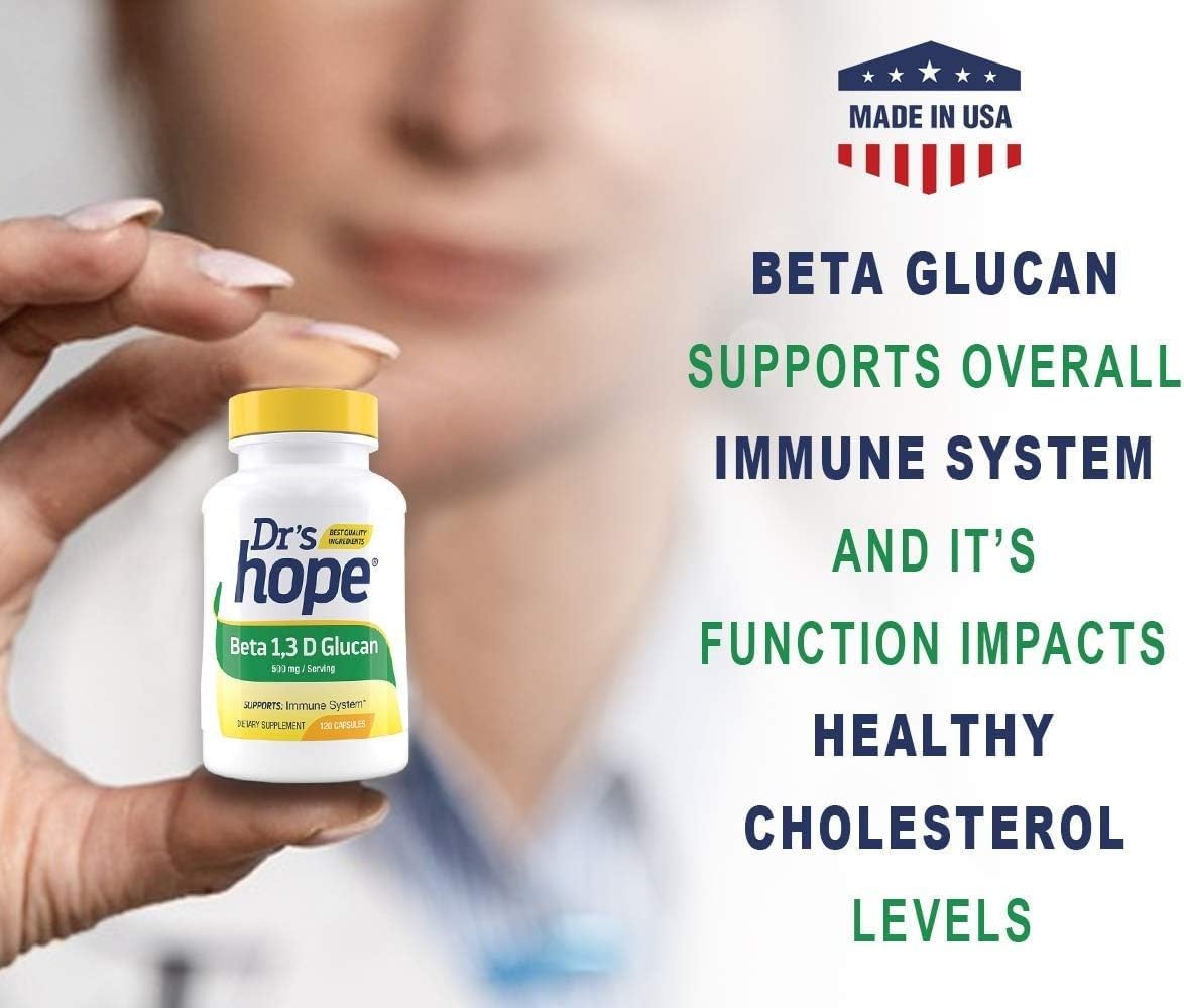 120 Capsules of Dr’s Hope Beta Glucan Supplement for Immune Support & Energy Boost - 500mg - Made in USA