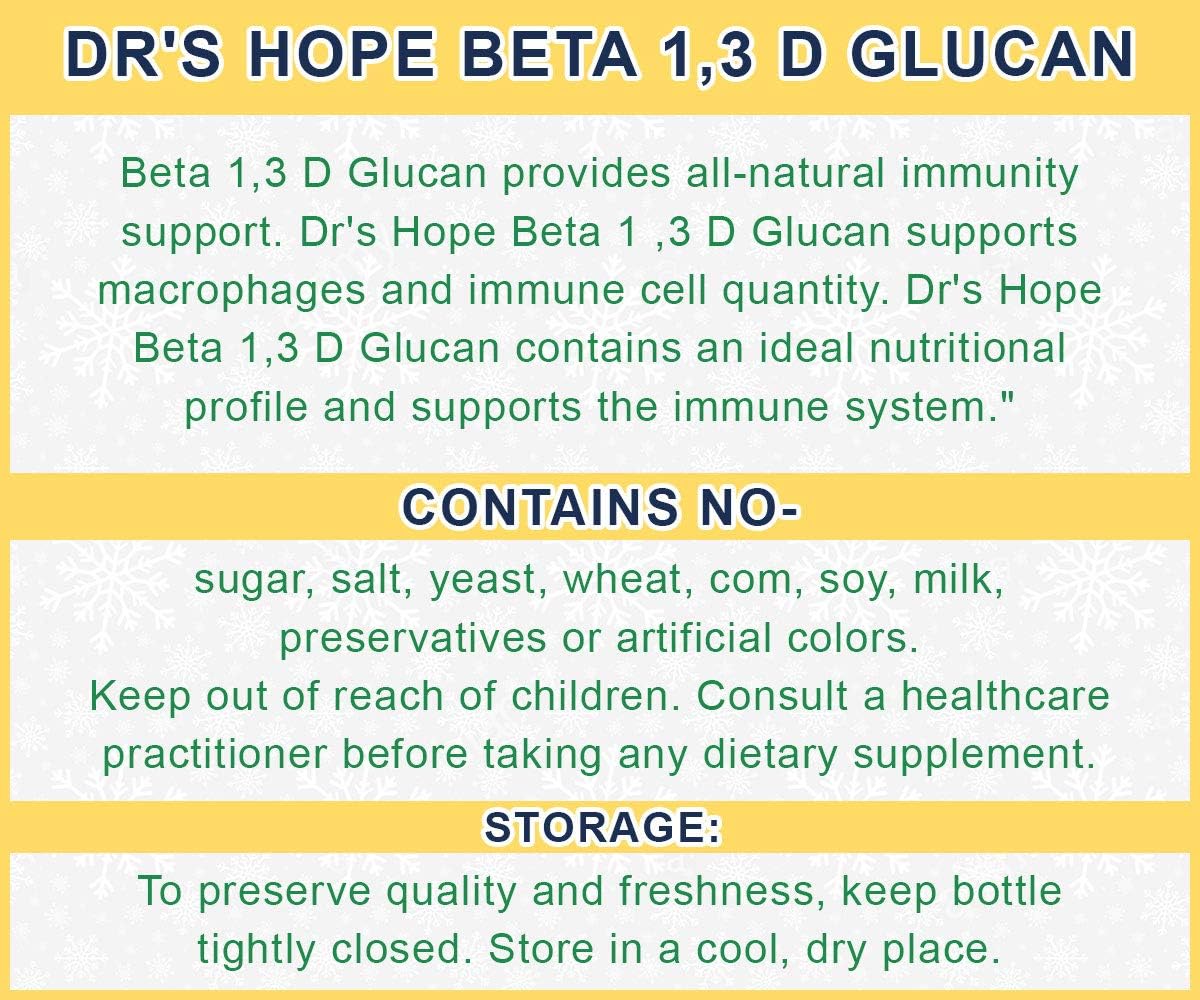 120 Capsules of Dr’s Hope Beta Glucan Supplement for Immune Support & Energy Boost - 500mg - Made in USA