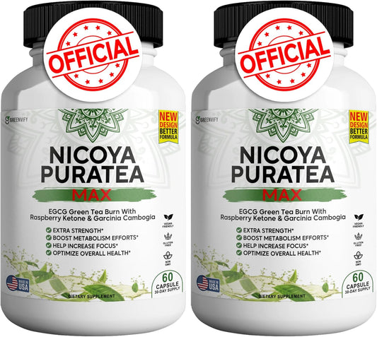 120 Capsules of GREENVIFY Nicoya PuraTea Max Green Tea Extract & Green Coffee Bean for Metabolism Support, Energy Boost & Antioxidants