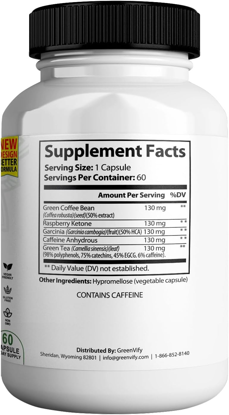 120 Capsules of GREENVIFY Nicoya PuraTea Max Green Tea Extract & Green Coffee Bean for Metabolism Support, Energy Boost & Antioxidants