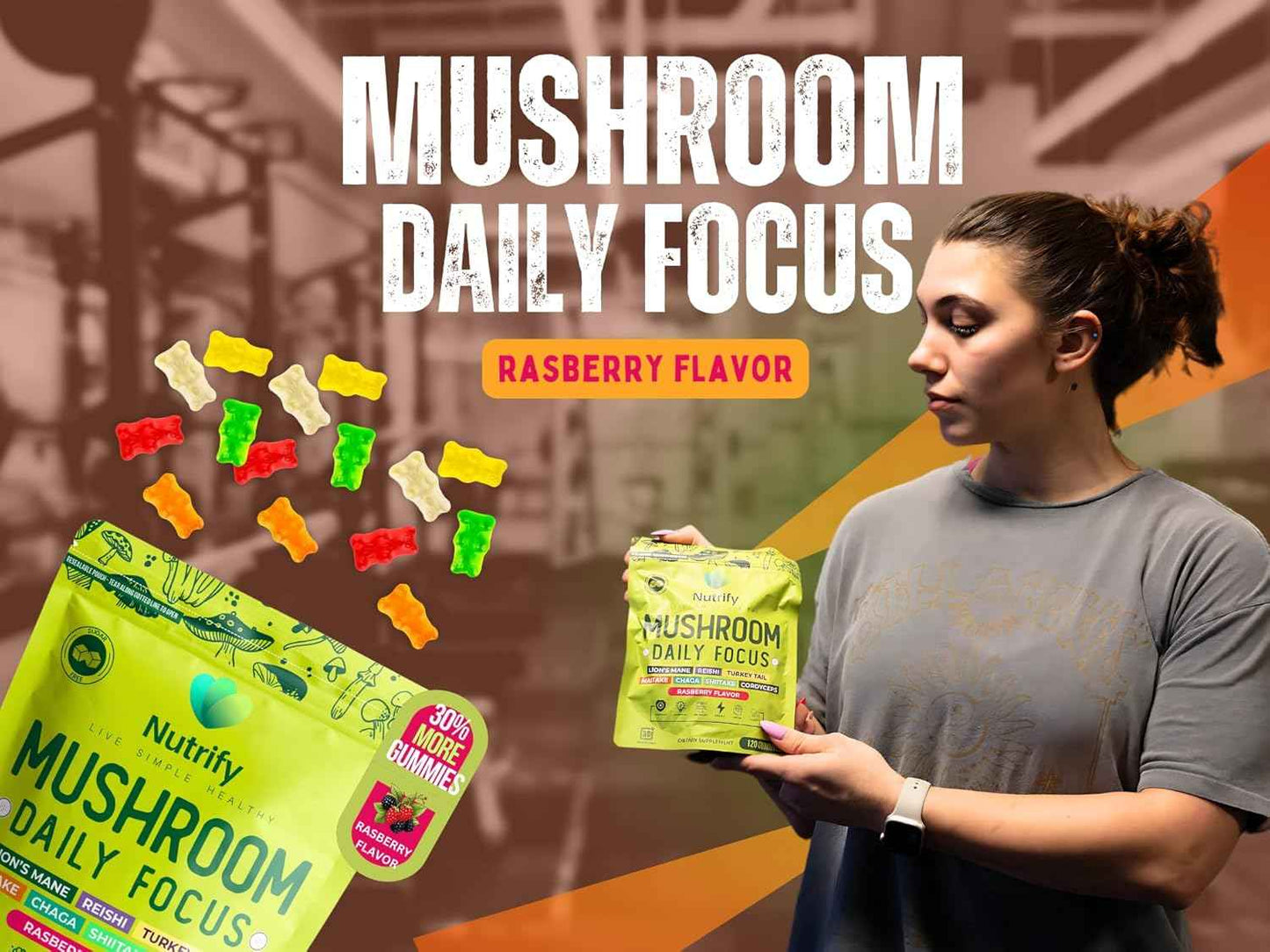 120 Mushroom Gummies Immune Support & Brain Performance Resilience & Memory Boost with Reishi, Cordyceps, Turkey Tail, Maitake, Shiitake & Chaga Delicious Raspberry Flavor Vegan & Sugar Free