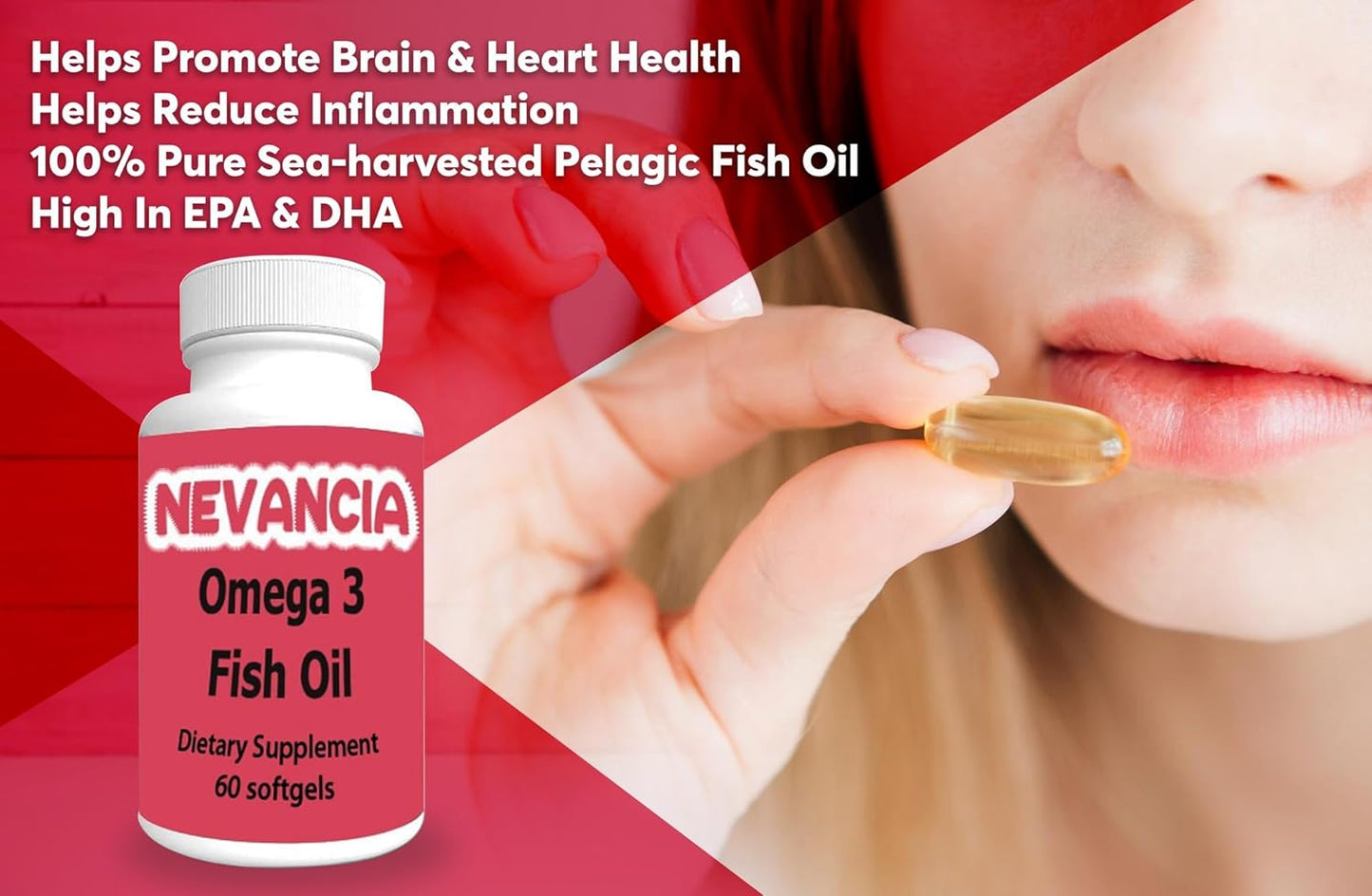 1200mg Nevancia Omega-3 Fish Oil Softgels with DHA & EPA for Heart and Brain Health - Natural Lemon Flavor - 60 Count