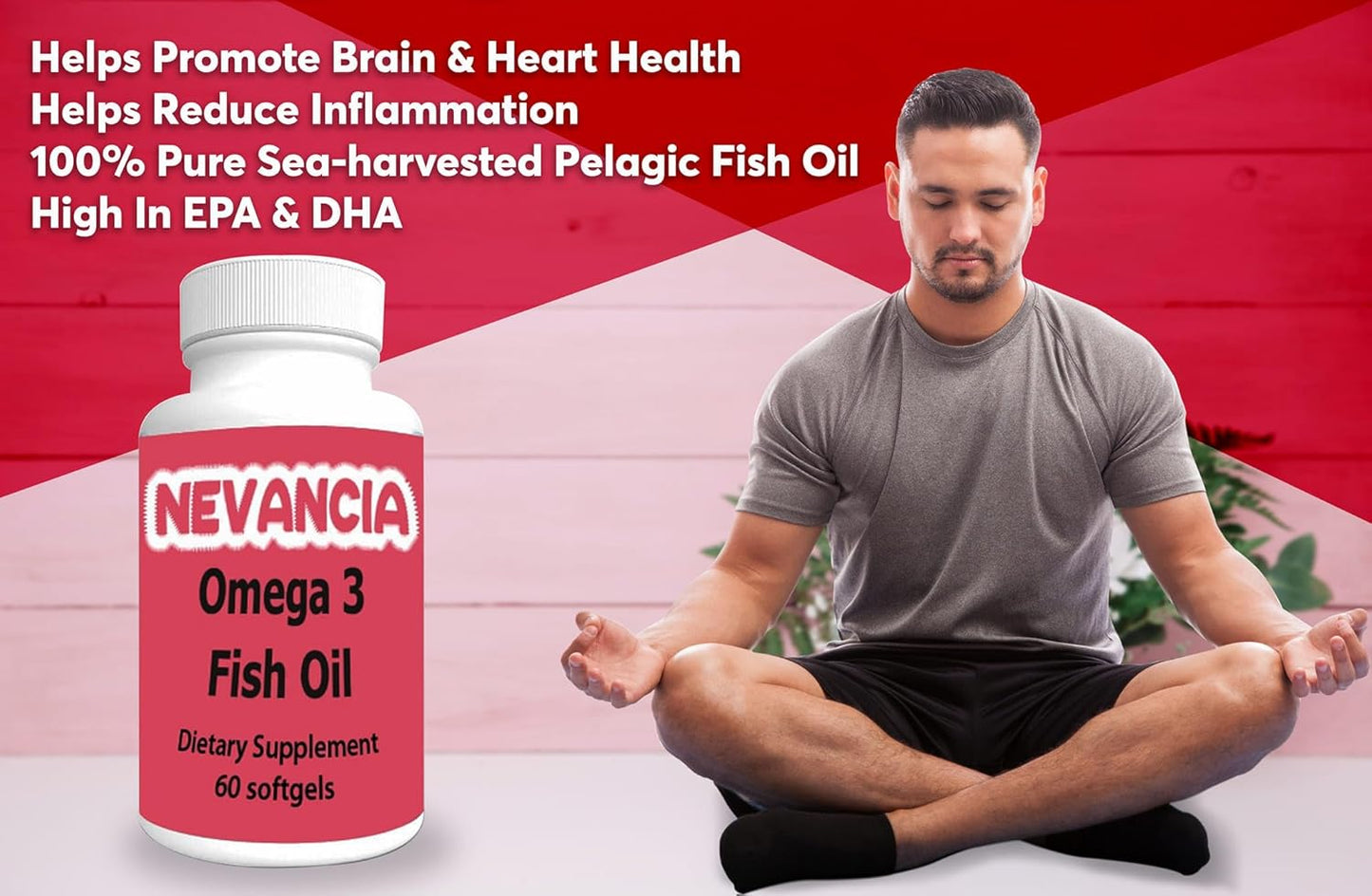 1200mg Nevancia Omega-3 Fish Oil Softgels with DHA & EPA for Heart and Brain Health - Natural Lemon Flavor - 60 Count