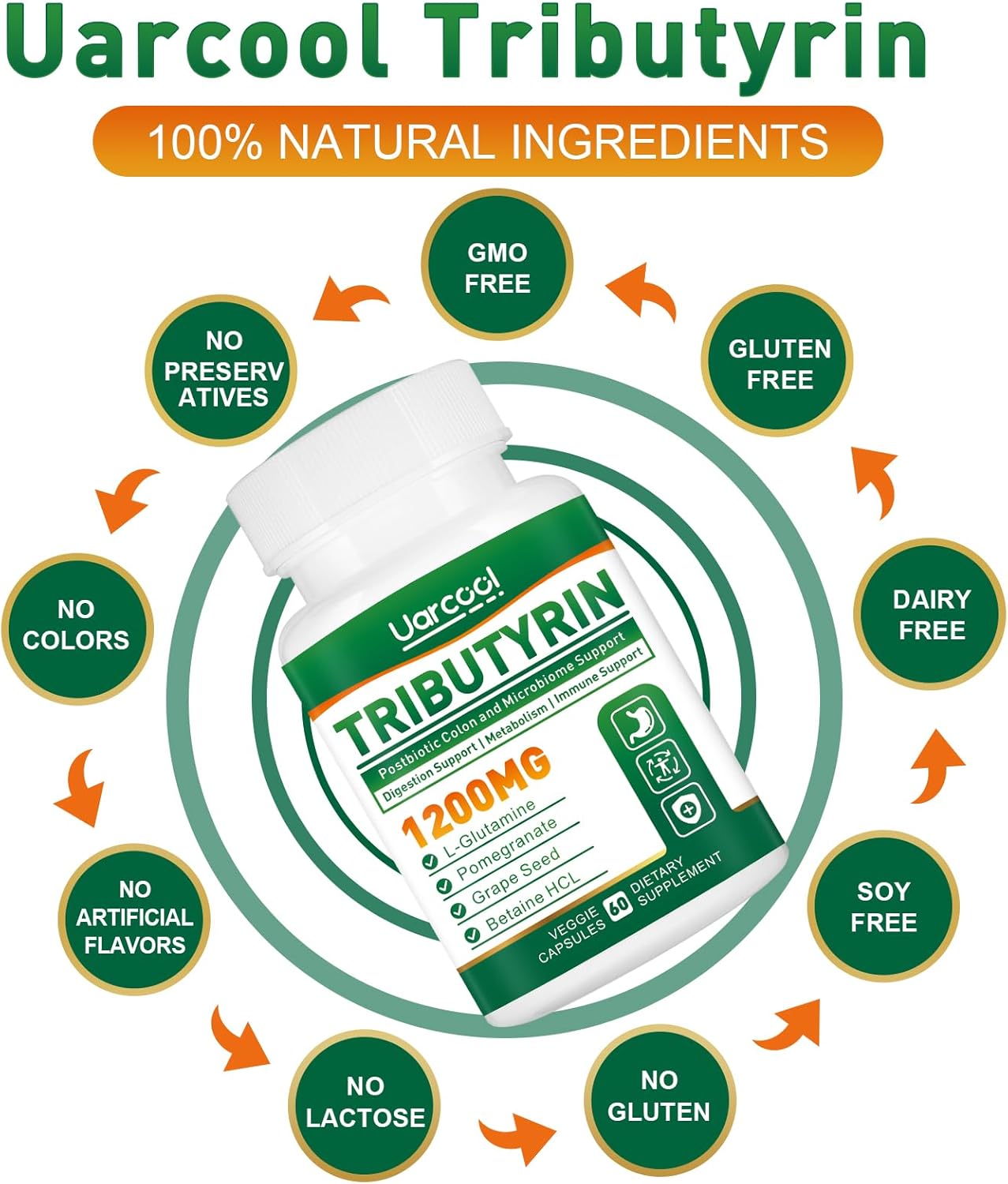 1200mg Vegan Tributyrin Supplement for Gut Health - Butyrate Digestive Supplement for Leaky Gut, Colon, Microbiome - 180 Softgels