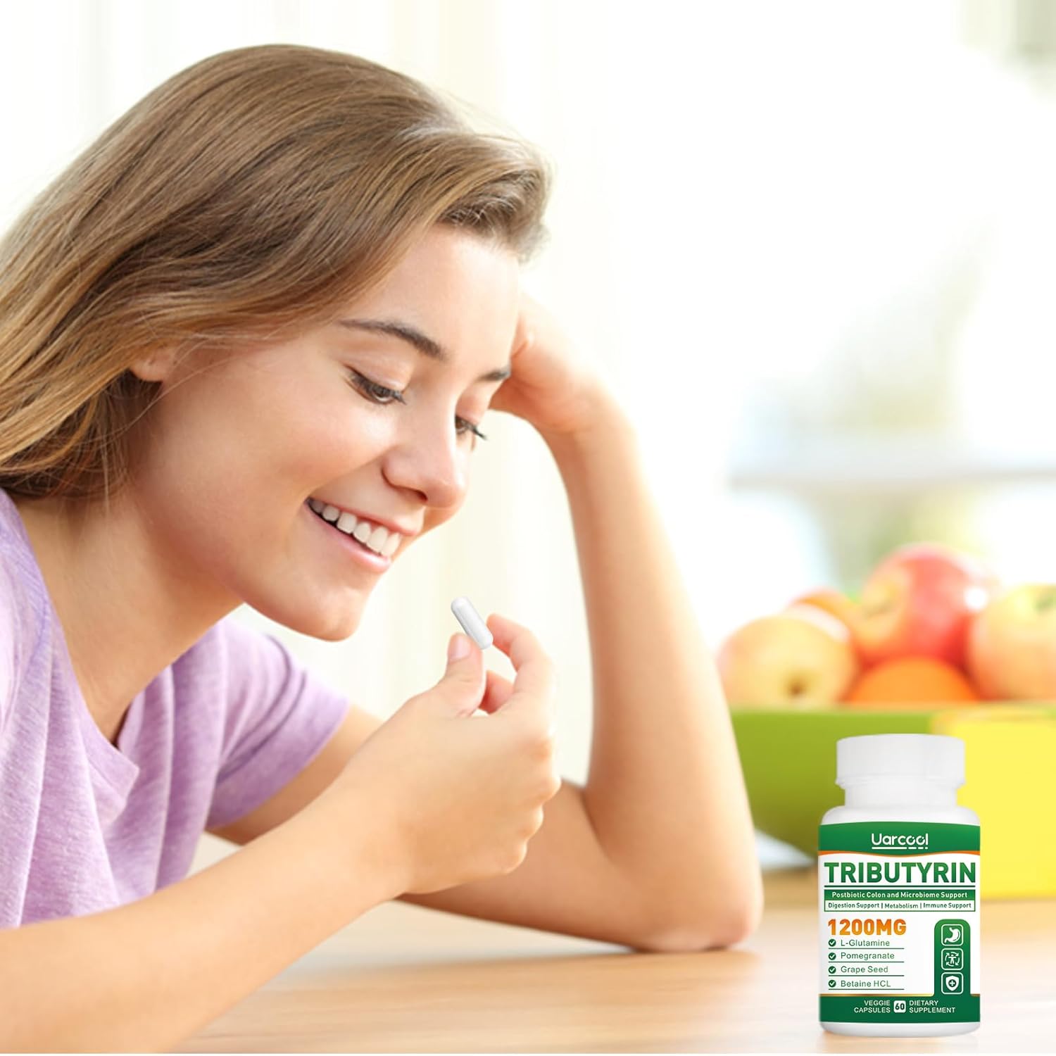 1200mg Vegan Tributyrin Supplement for Gut Health - Butyrate Digestive Supplement for Leaky Gut, Colon, Microbiome - 180 Softgels