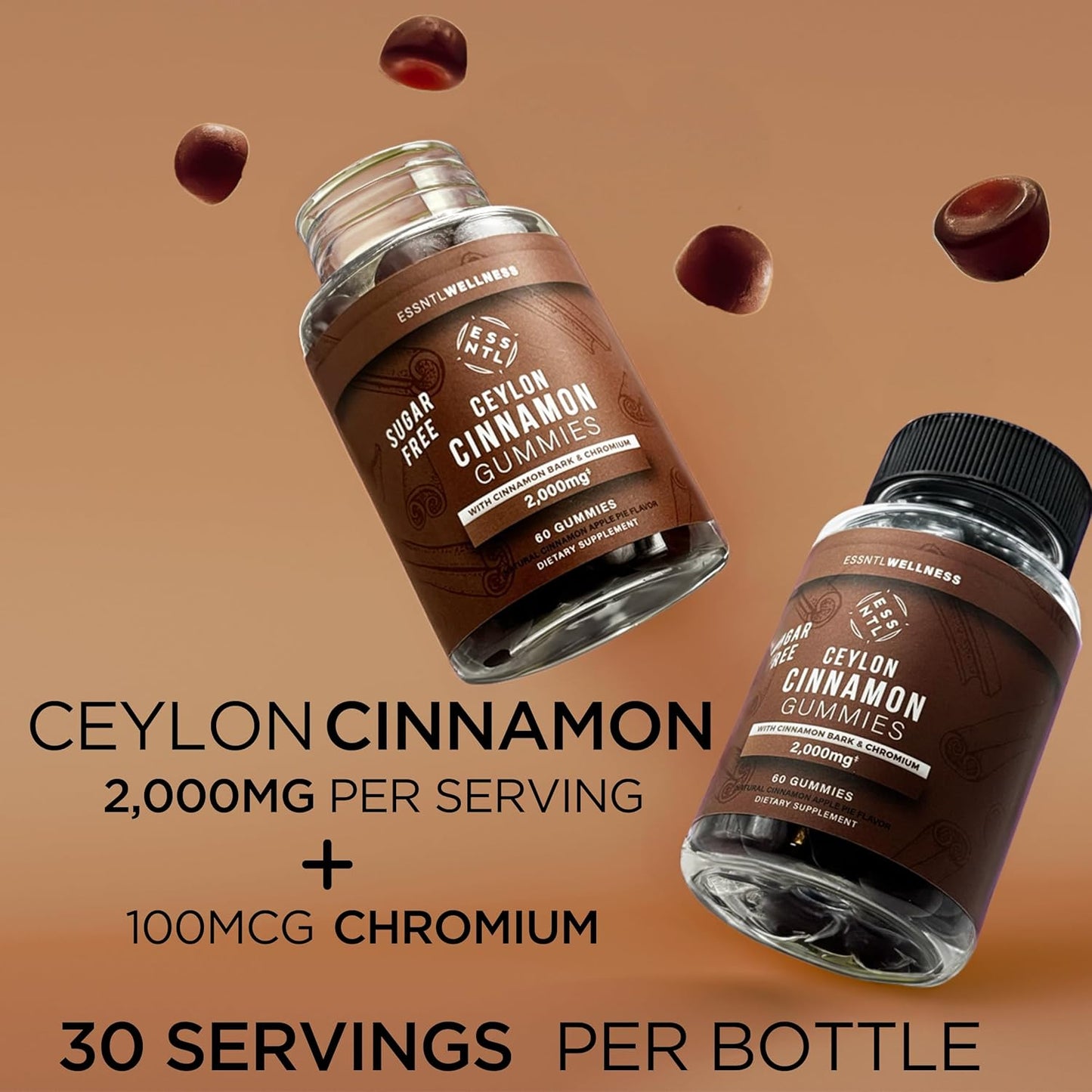 120ct ESSNTLWELLNESS Ceylon Cinnamon Gummies | 2000mg Per Serving | Antioxidant & Joint Support | Apple Pie Flavor | Vegan & Gluten-Free
