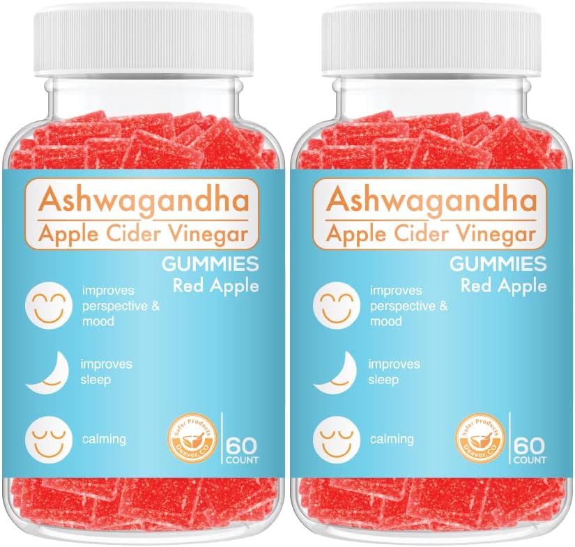 120ct Vegan Ashwagandha Apple Cider Vinegar Gummies for Immune Health, Endurance, Mood, Stress, Sleep, Brain Health - Non-GMO
