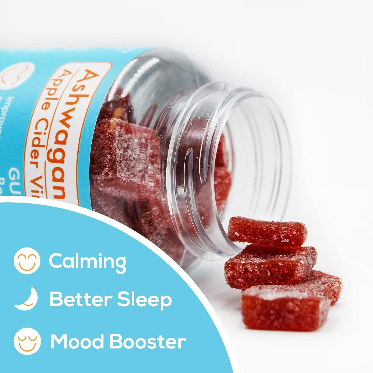 120ct Vegan Ashwagandha Apple Cider Vinegar Gummies for Immune Health, Endurance, Mood, Stress, Sleep, Brain Health - Non-GMO