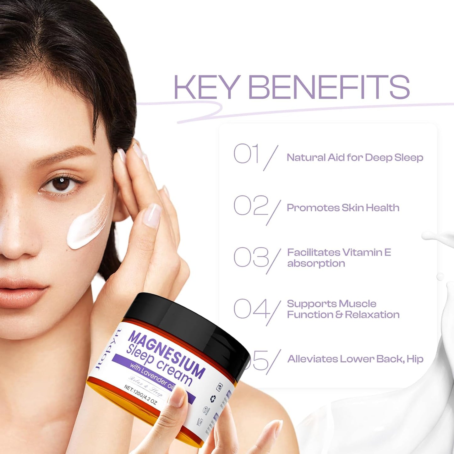 120g Jtopyrt Magnesium Sleep Cream with Lavender Oil for Leg Cramps Pain Relief - Moisturizing Topical Lotion Safe for Kids