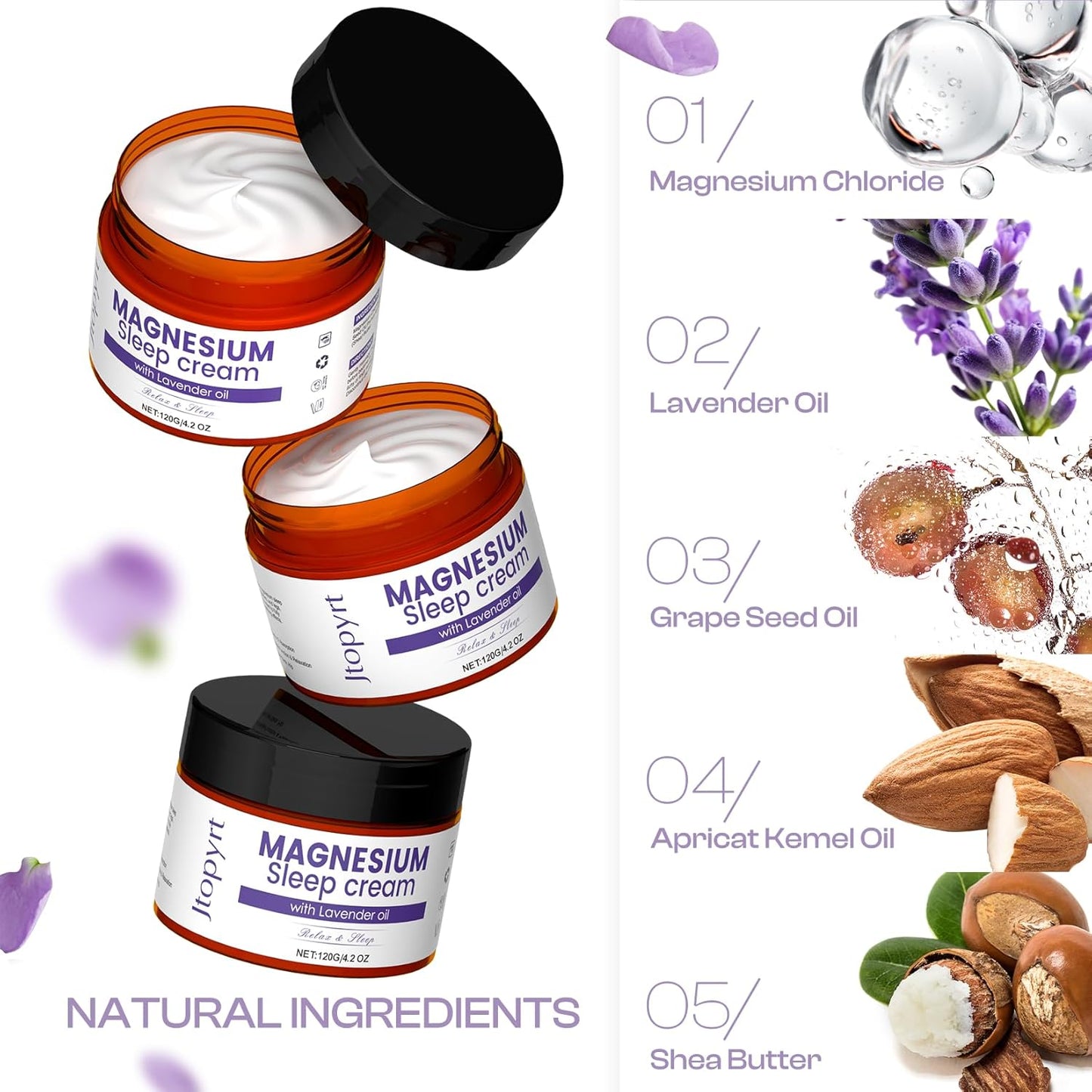 120g Jtopyrt Magnesium Sleep Cream with Lavender Oil for Leg Cramps Pain Relief - Moisturizing Topical Lotion Safe for Kids
