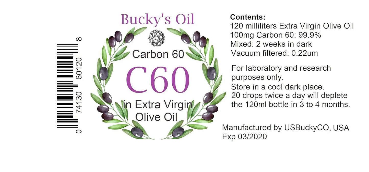 120ml Bucky's Oil C60: Extra Virgin Olive Oil Infused with 100mg 99.95% Carbon 60