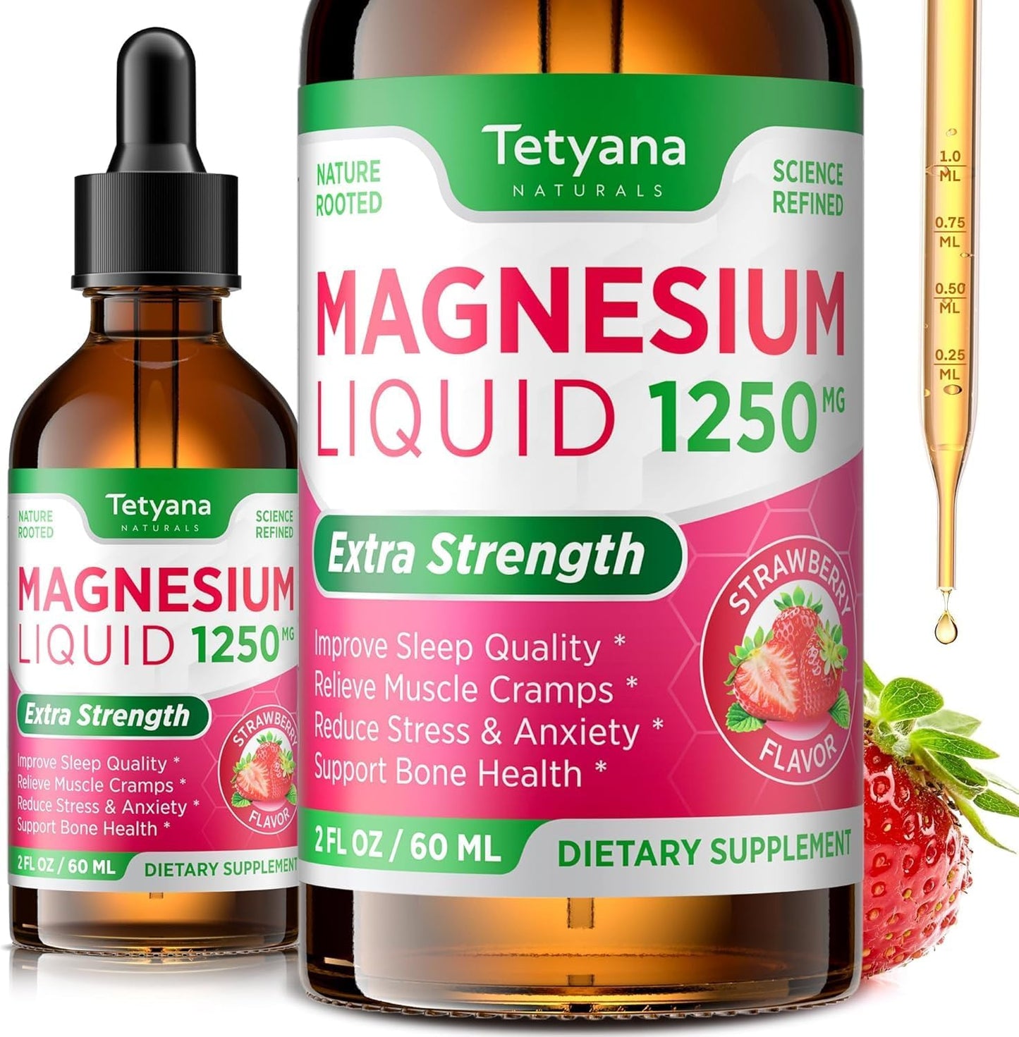 1250mg Magnesium Glycinate and Citrate Liquid Supplement with Vitamin B6, D3, K2, & L-Theanine for Muscle Relaxation, Sleep Support - 60mL