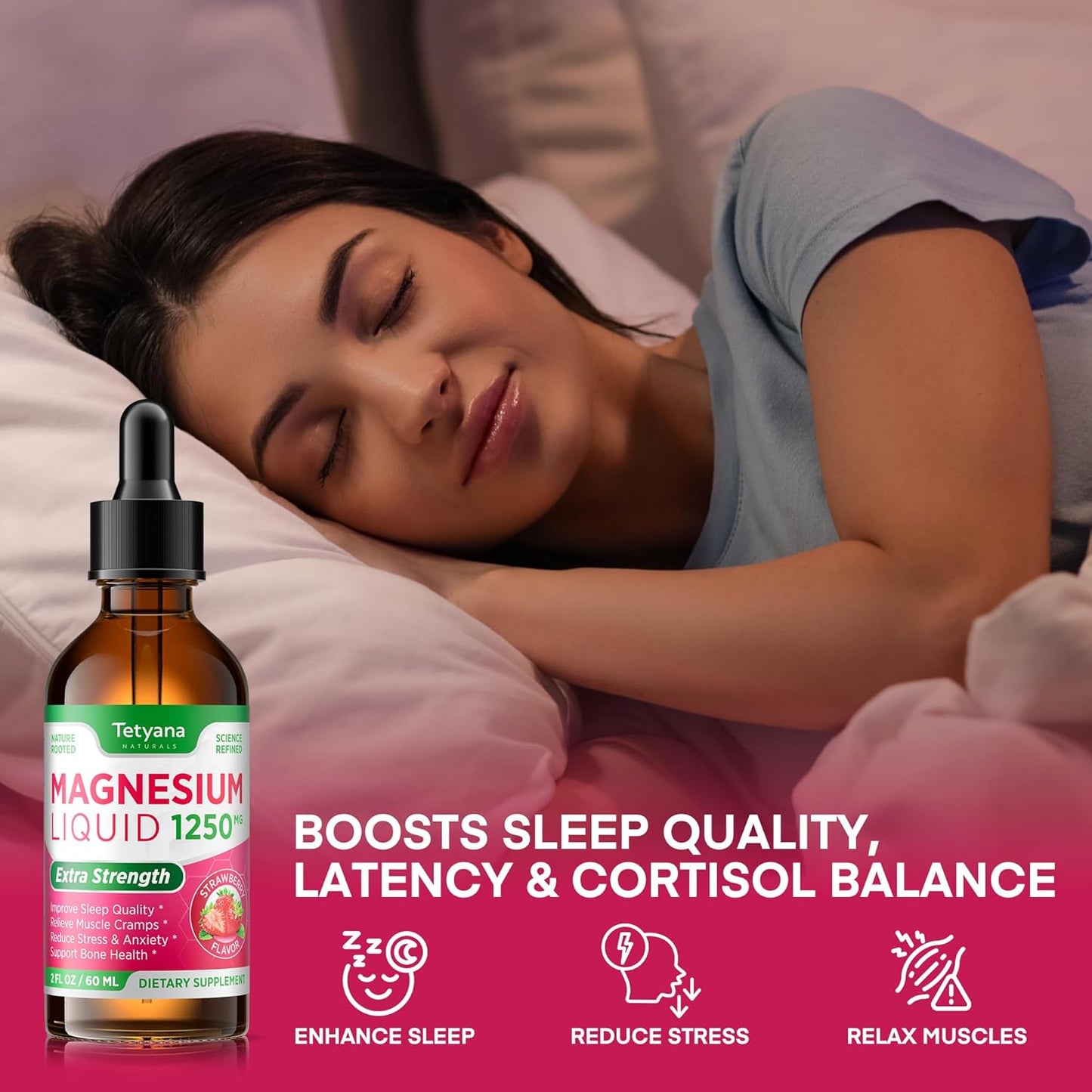 1250mg Magnesium Glycinate and Citrate Liquid Supplement with Vitamin B6, D3, K2, & L-Theanine for Muscle Relaxation, Sleep Support - 60mL