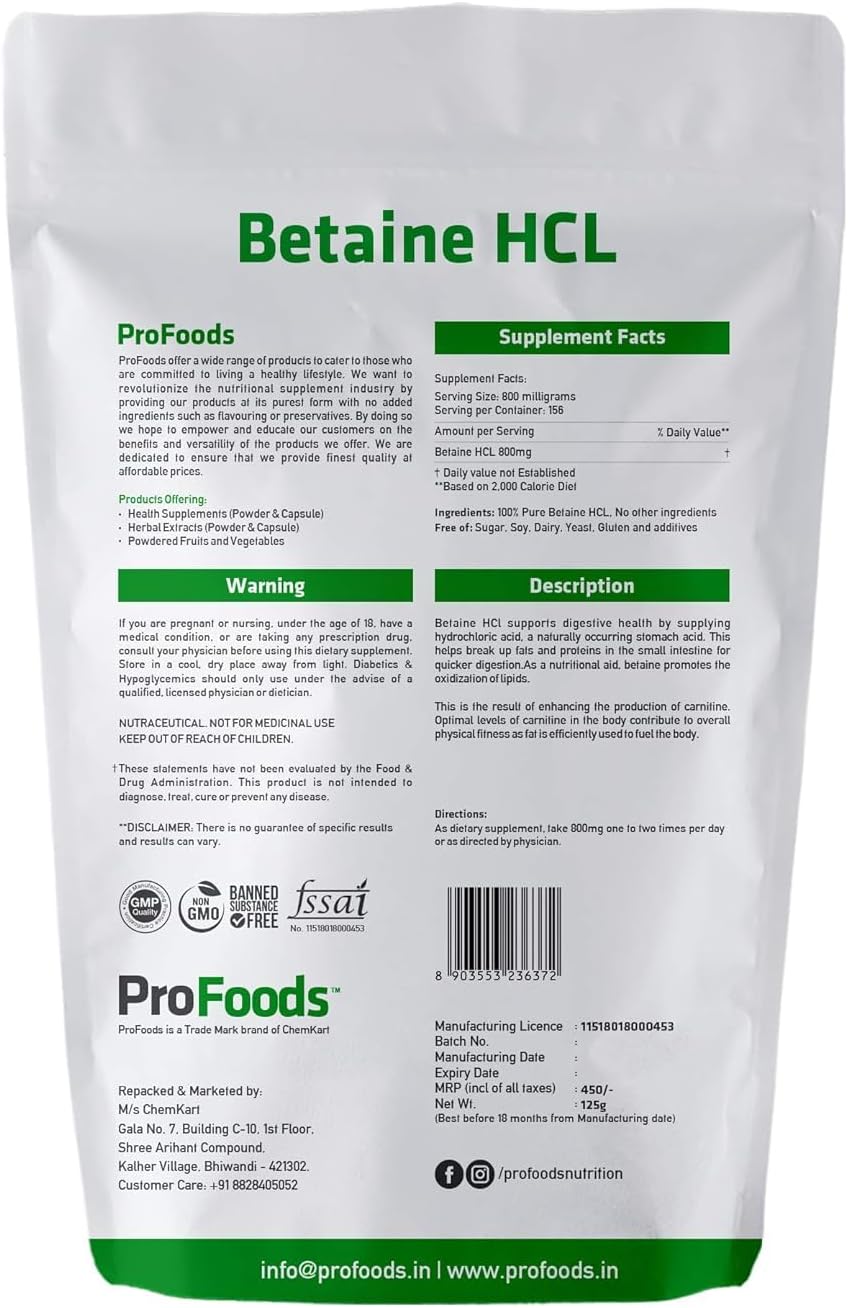 125g Food Grade Betaine HCL Powder for Digestive Support