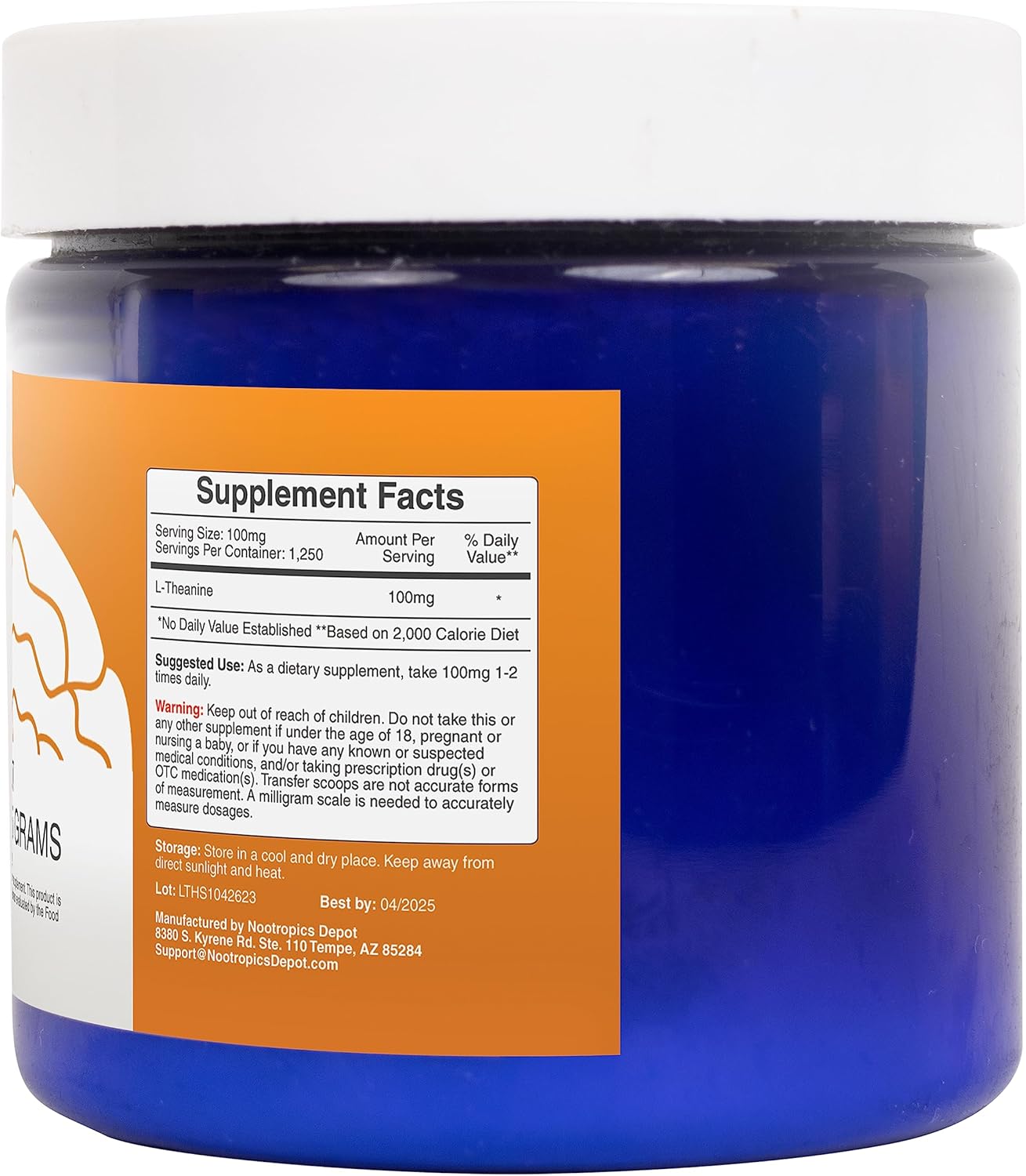 125g Nootropics Depot L-Theanine Powder - Promotes Relaxation, Supports Healthy Stress Levels, Sleep Cycles, Cognitive Function, Focus - Amino Acid Supplement