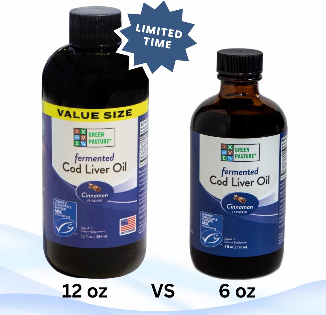 12oz Cinnamon Flavored Green Pasture Fermented Cod Liver Oil Liquid