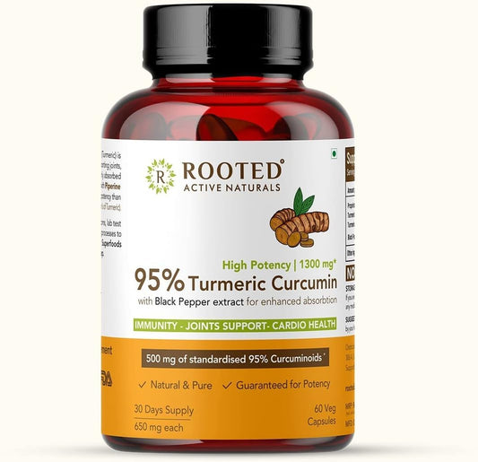 1300mg Curcumin (95%) with Black Pepper Extract | Immunity & Joint Health Support | 60 Veg Capsules