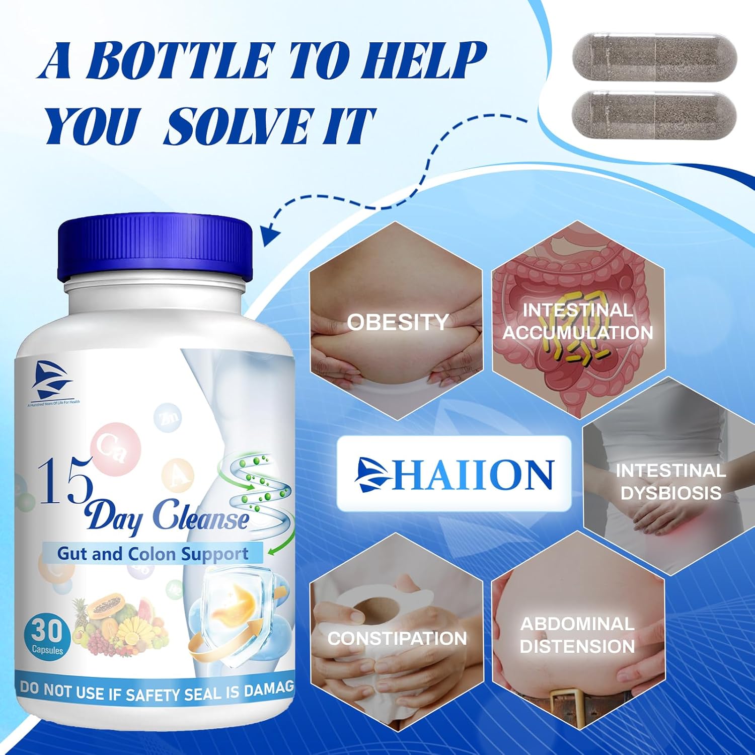 15 Day Gut Cleanse Capsules for Men and Women - Supports Digestive Health - 30 Capsules