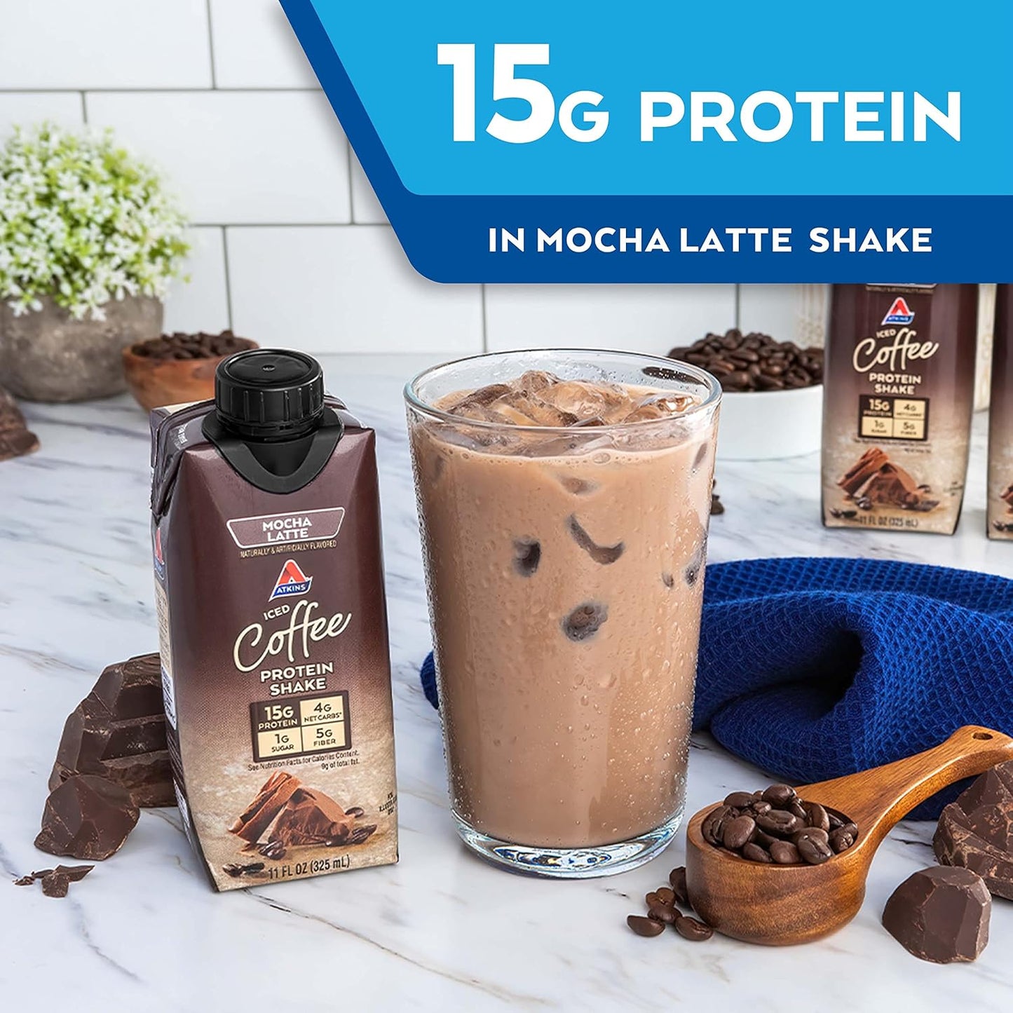 15 Pack Atkins Mocha Latte Gluten-Free Protein Shake - Keto-Friendly