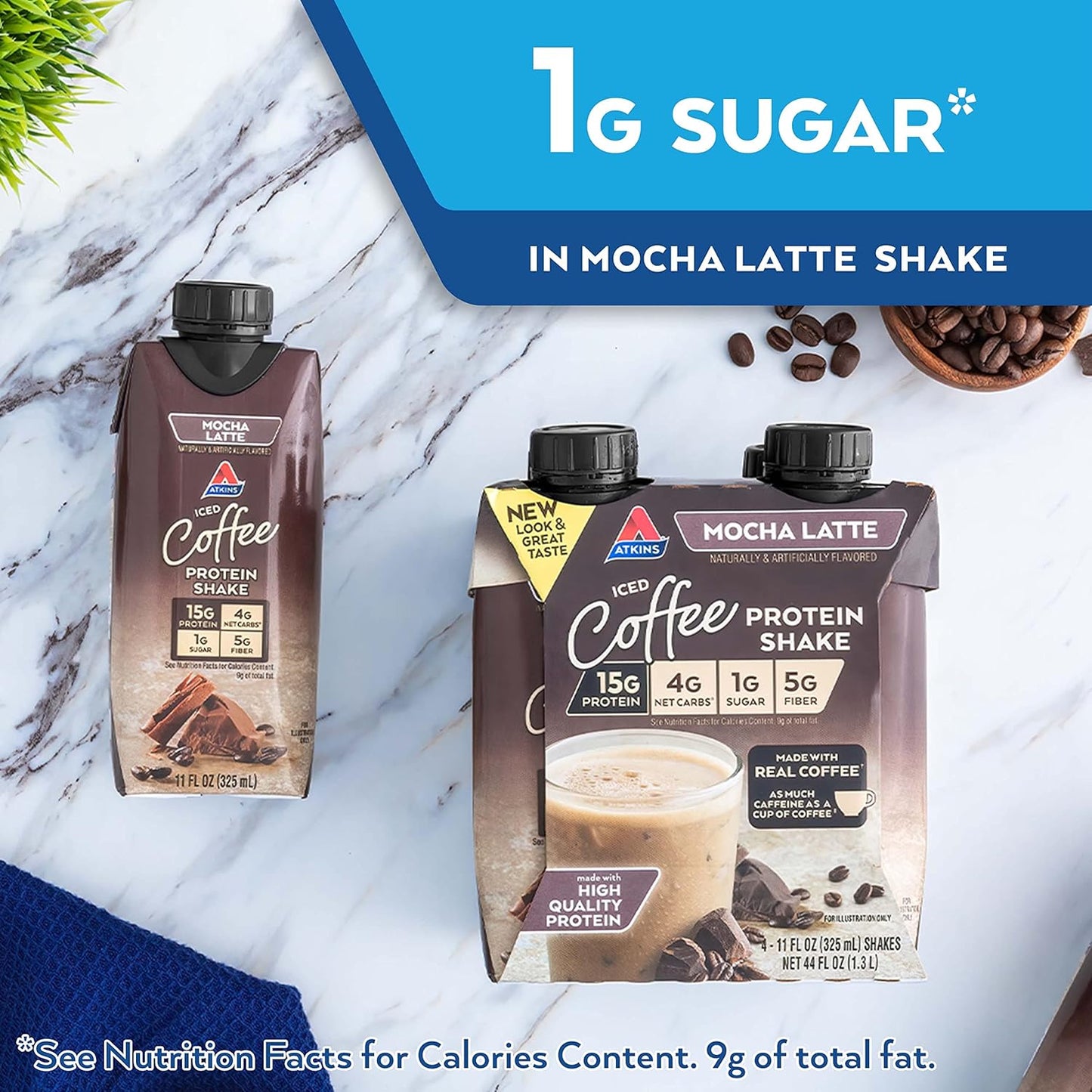 15 Pack Atkins Mocha Latte Gluten-Free Protein Shake - Keto-Friendly