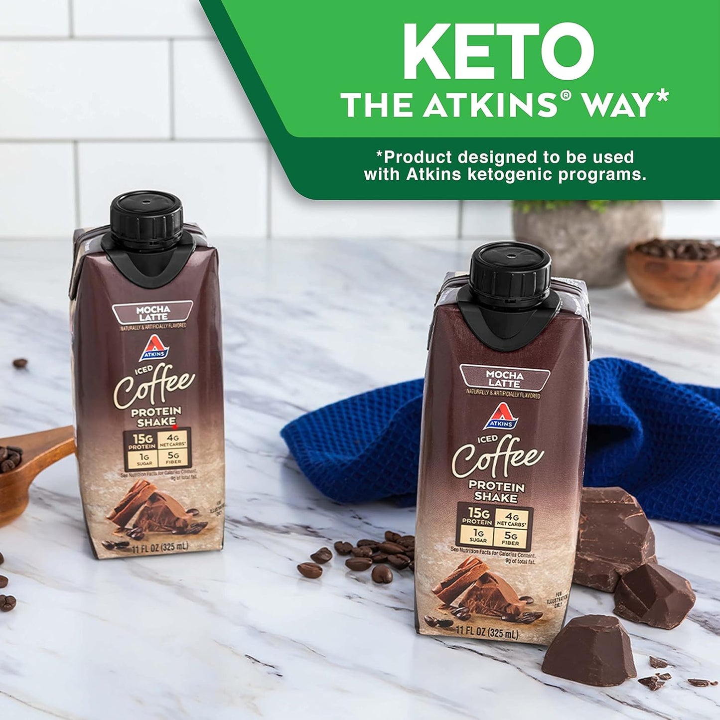15 Pack Atkins Mocha Latte Gluten-Free Protein Shake - Keto-Friendly