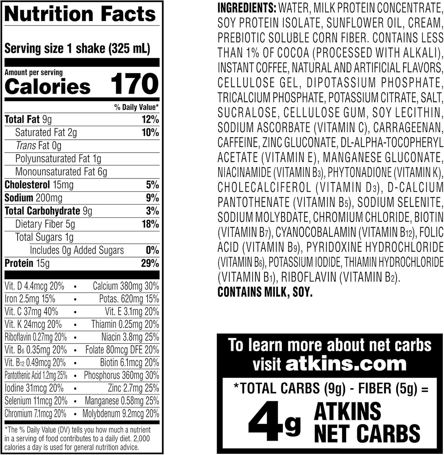 15 Pack Atkins Mocha Latte Gluten-Free Protein Shake - Keto-Friendly