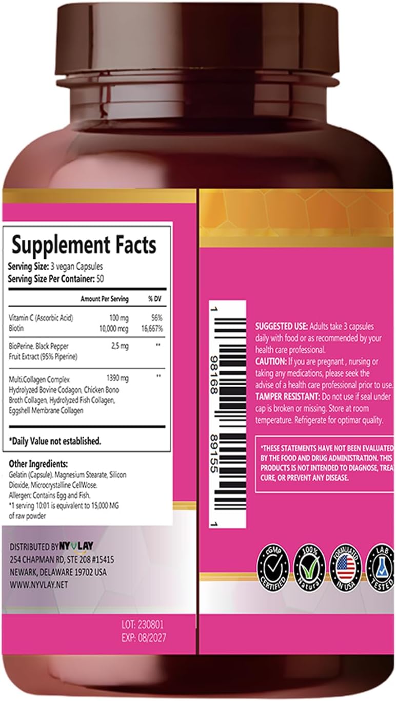 150 Capsules NYVLAY Multi Collagen Complex 1500 MG | Dietary Supplement for Strength & Energy | Natural Extra Strength Formula