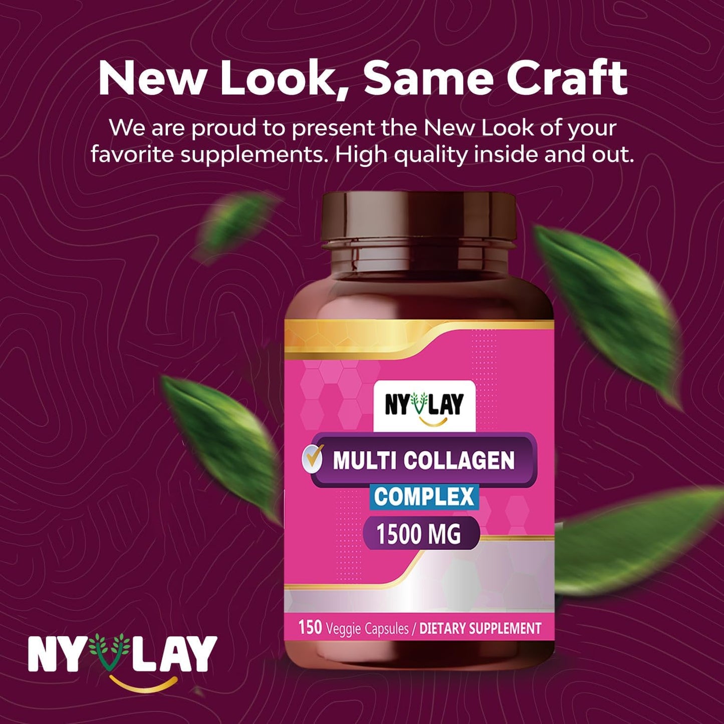150 Capsules NYVLAY Multi Collagen Complex 1500 MG | Dietary Supplement for Strength & Energy | Natural Extra Strength Formula