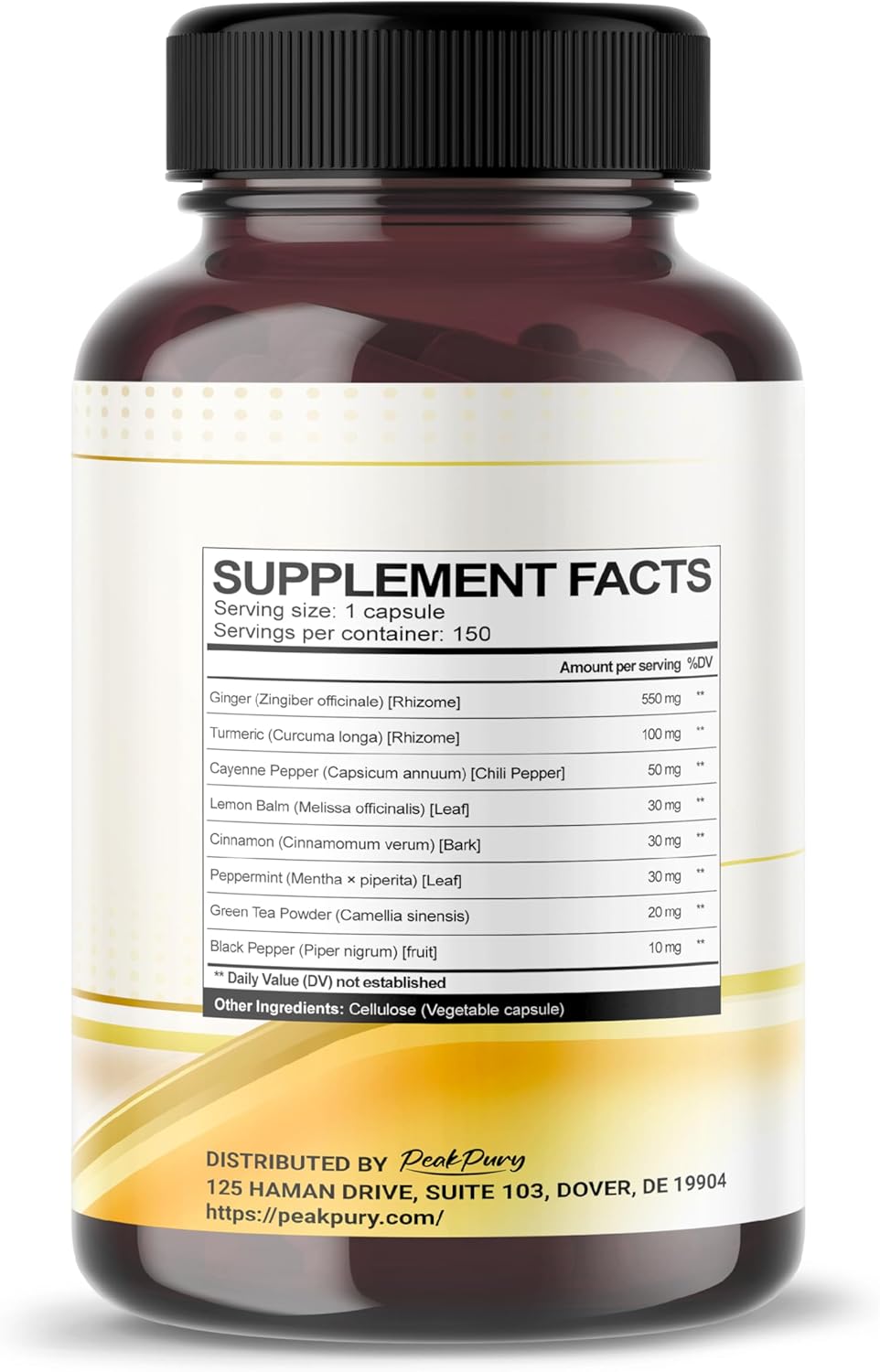 150 Capsules of PEAKPURY Ultra Ginger & Turmeric with Cayenne Pepper, Lemon Balm, Cinnamon, Peppermint, Green Tea - Supports Digestion & Heart Health - USA-Made