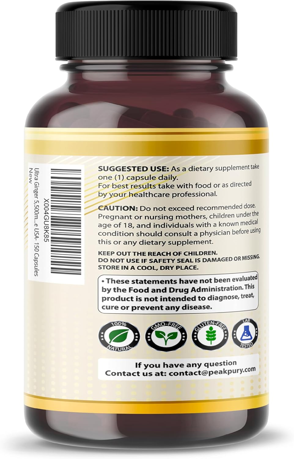 150 Capsules of PEAKPURY Ultra Ginger & Turmeric with Cayenne Pepper, Lemon Balm, Cinnamon, Peppermint, Green Tea - Supports Digestion & Heart Health - USA-Made