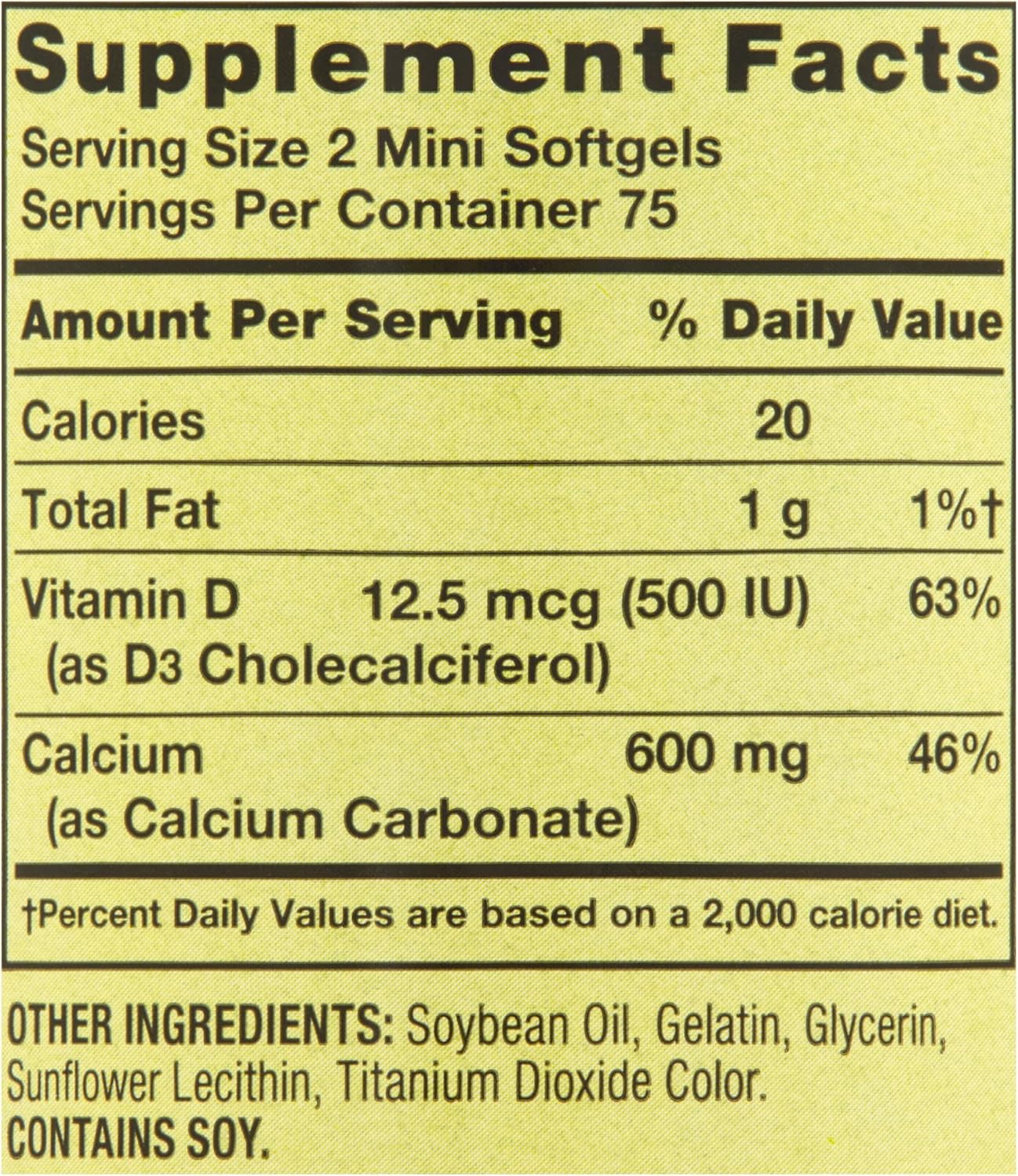 150 Mini Softgel Calcium Supplement with 600mg Calcium and Vitamin D3 for Bone Health and Support