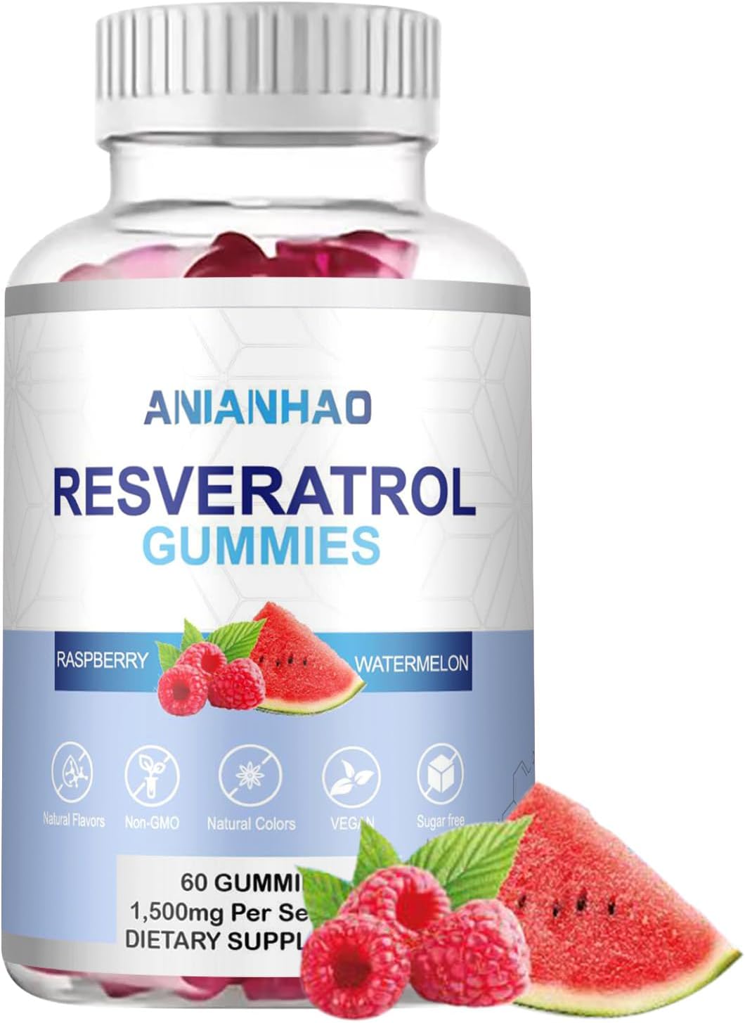 1500mg Sugar-Free Resveratrol Gummies for Digestive & Immune Support - Antioxidant Supplement for Cell Repair & Regeneration