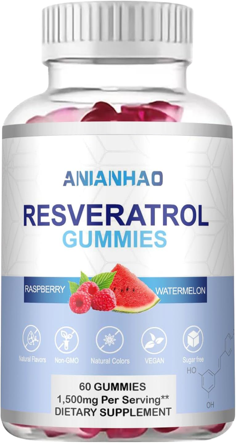 1500mg Sugar-Free Resveratrol Gummies for Digestive & Immune Support - Antioxidant Supplement for Cell Repair & Regeneration